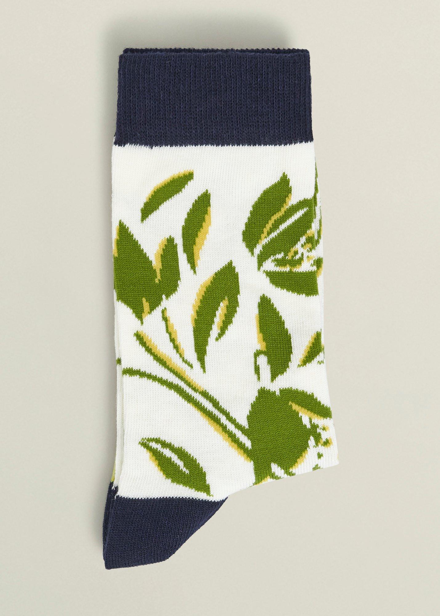 Floral Single Socks, Ivory Green, hi-res