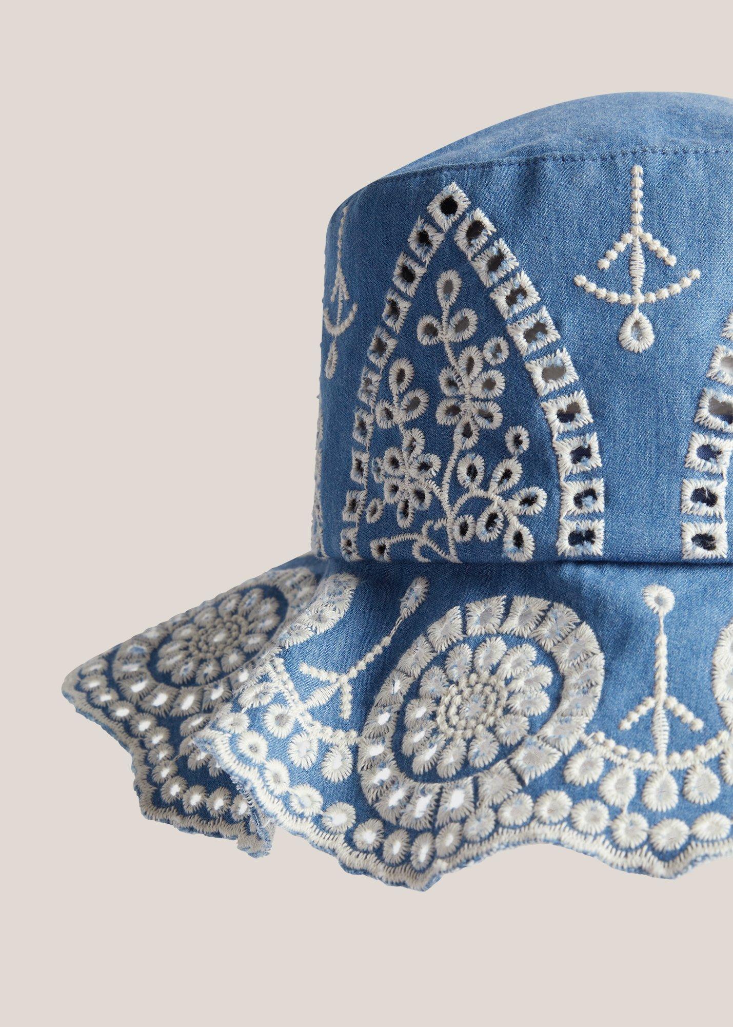 Flavia Embroidered Hat, Denim Blue, hi-res
