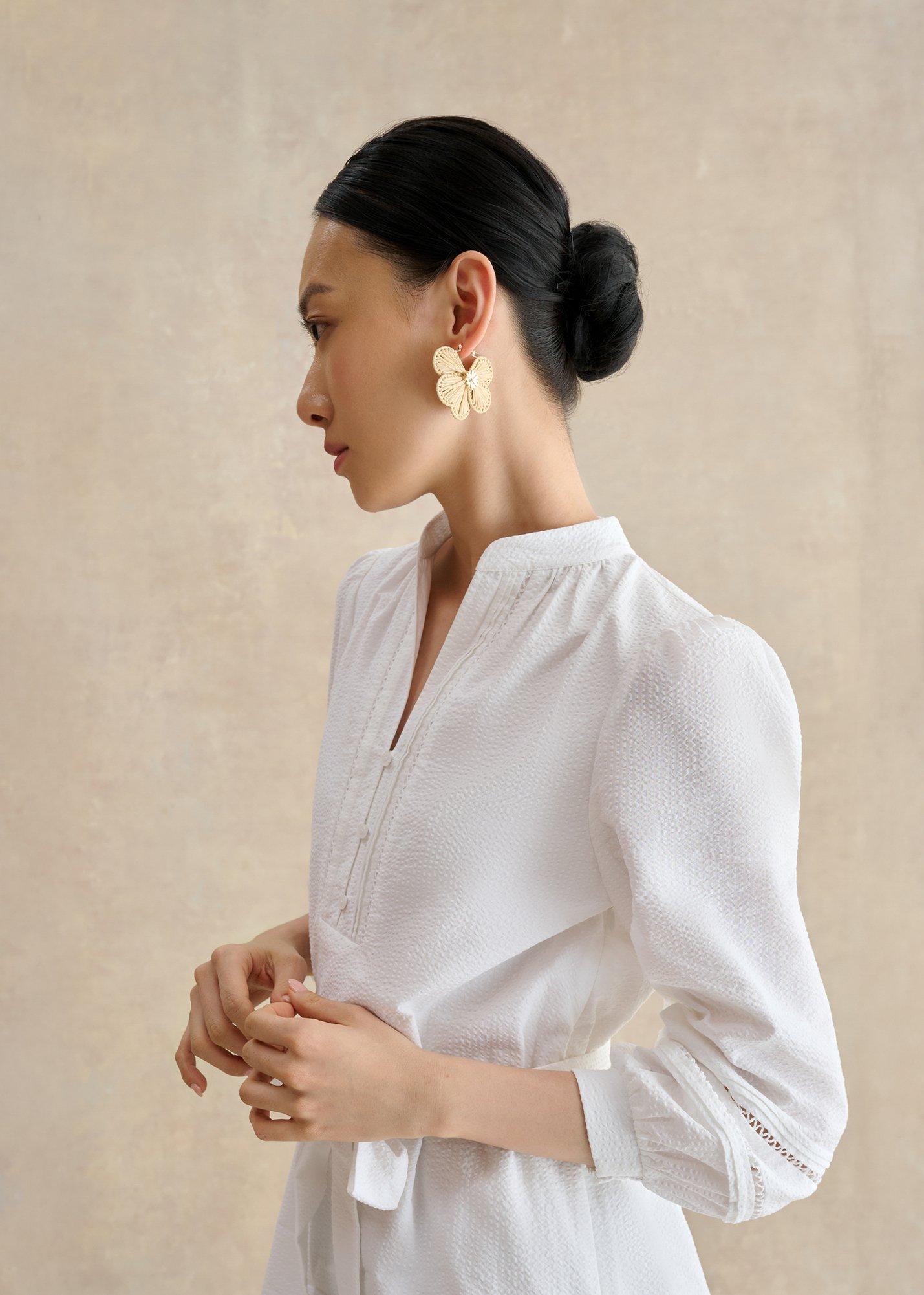 Allie Raffia Flower Earrings, Natural Gold, hi-res