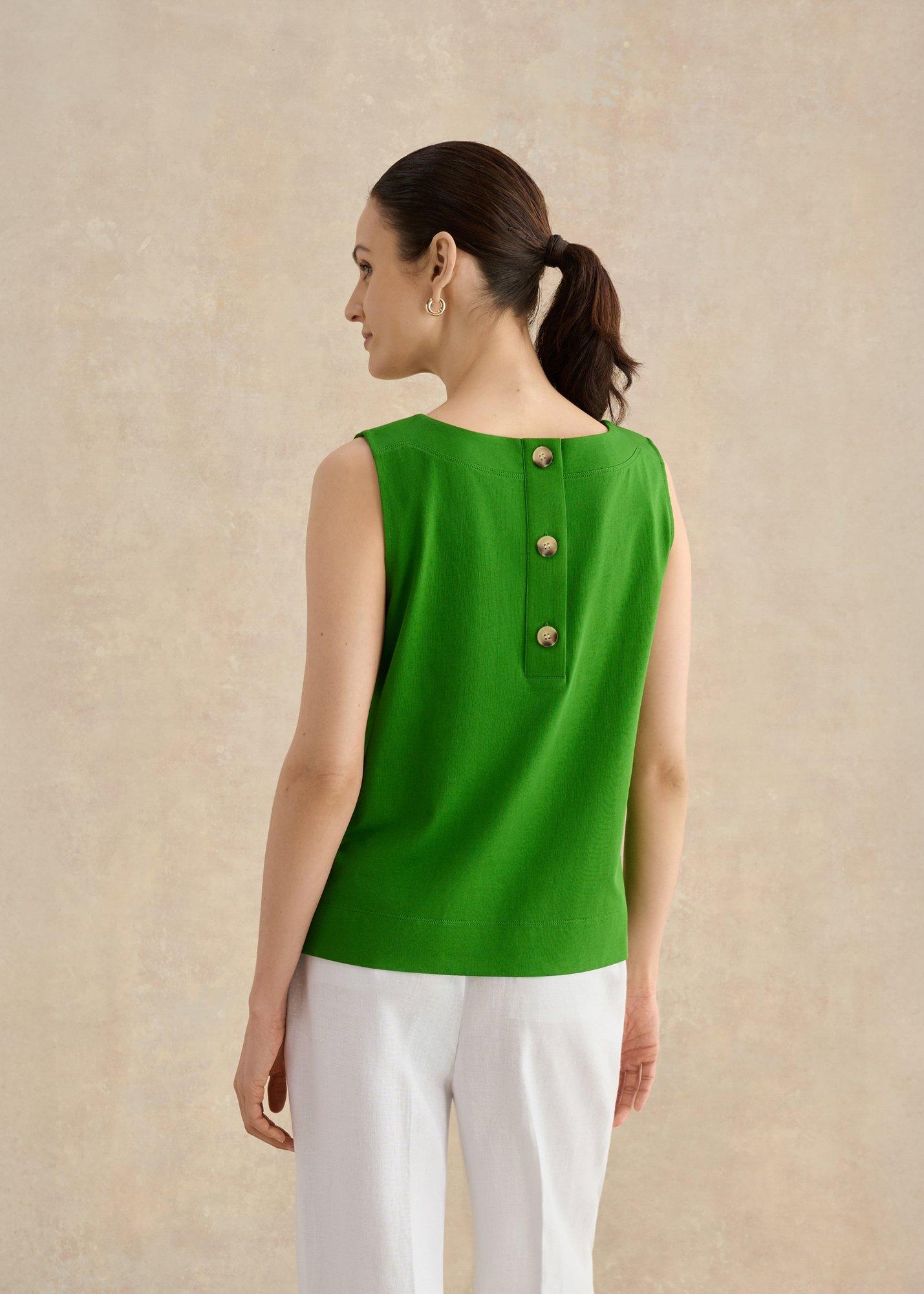 Fern Cotton Button Back Top, Emerald Green, hi-res