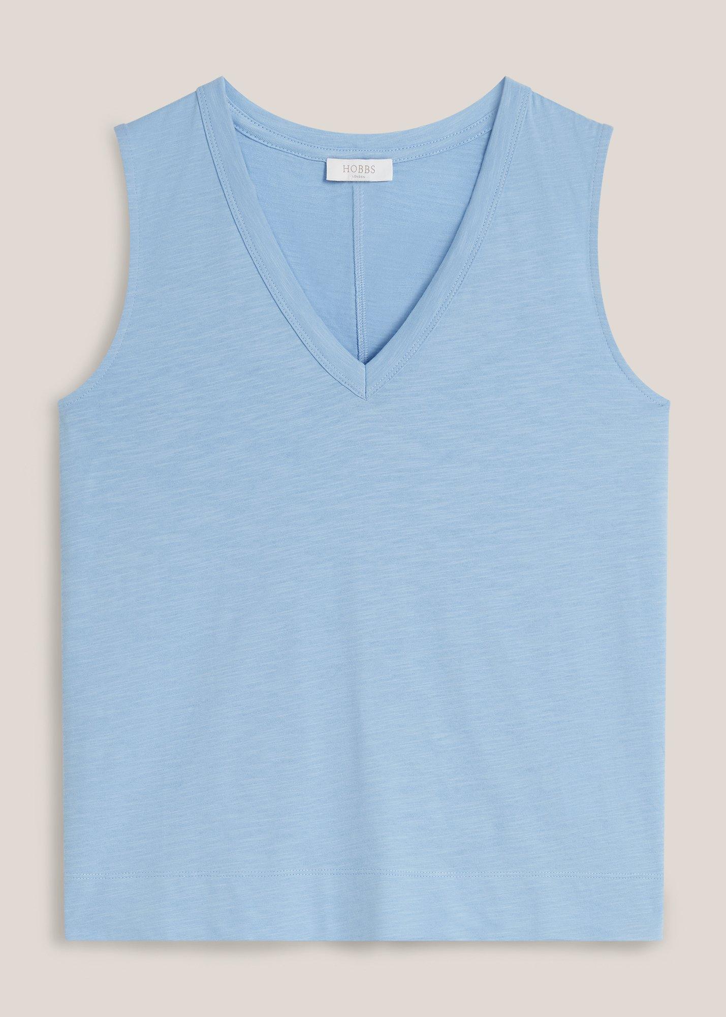 Lilla Cotton Slub Vest Top, Maya Blue, hi-res