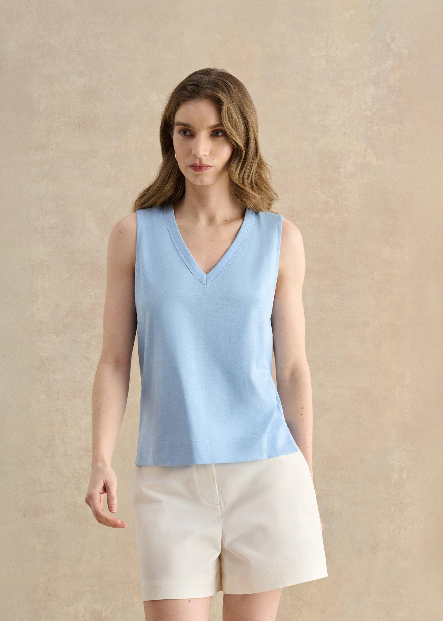Lilla Cotton Slub Vest Top, Maya Blue, hi-res