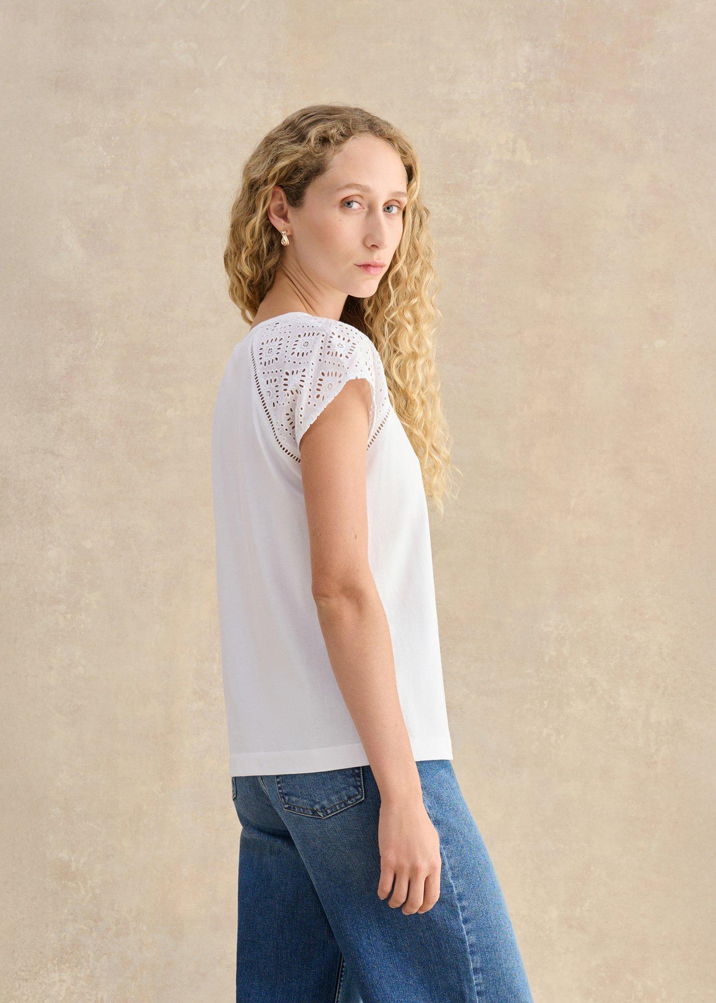 Ivana Cotton Broderie Top, White, hi-res