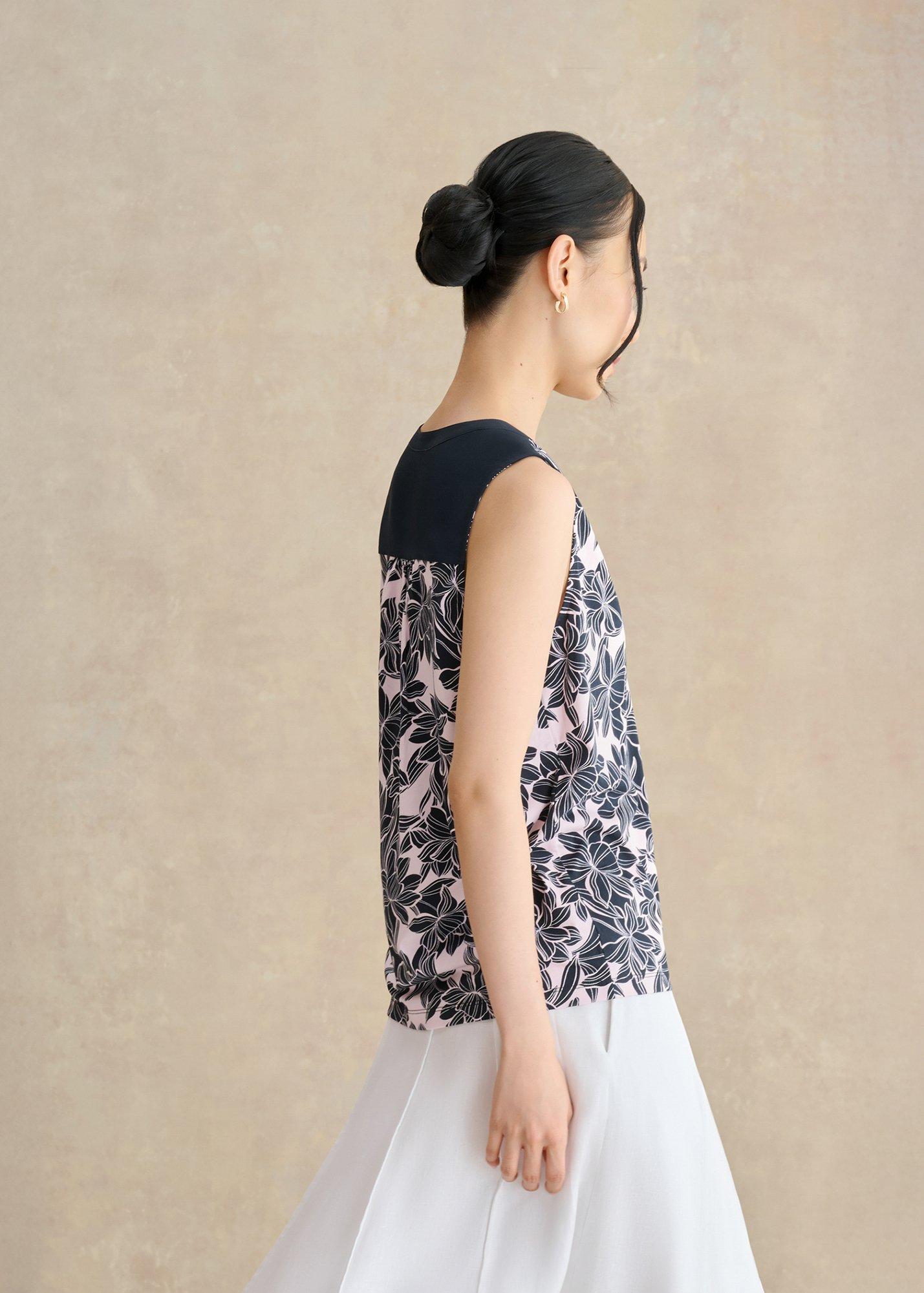 Nadine Printed Sleeveless Top, Pink Navy, hi-res