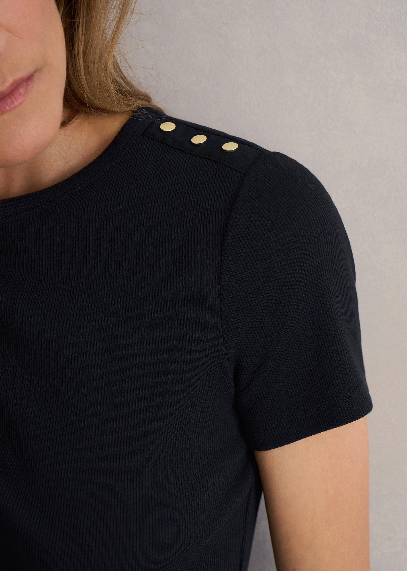 Eva Ribbed T-Shirt, Hobbs Navy, hi-res