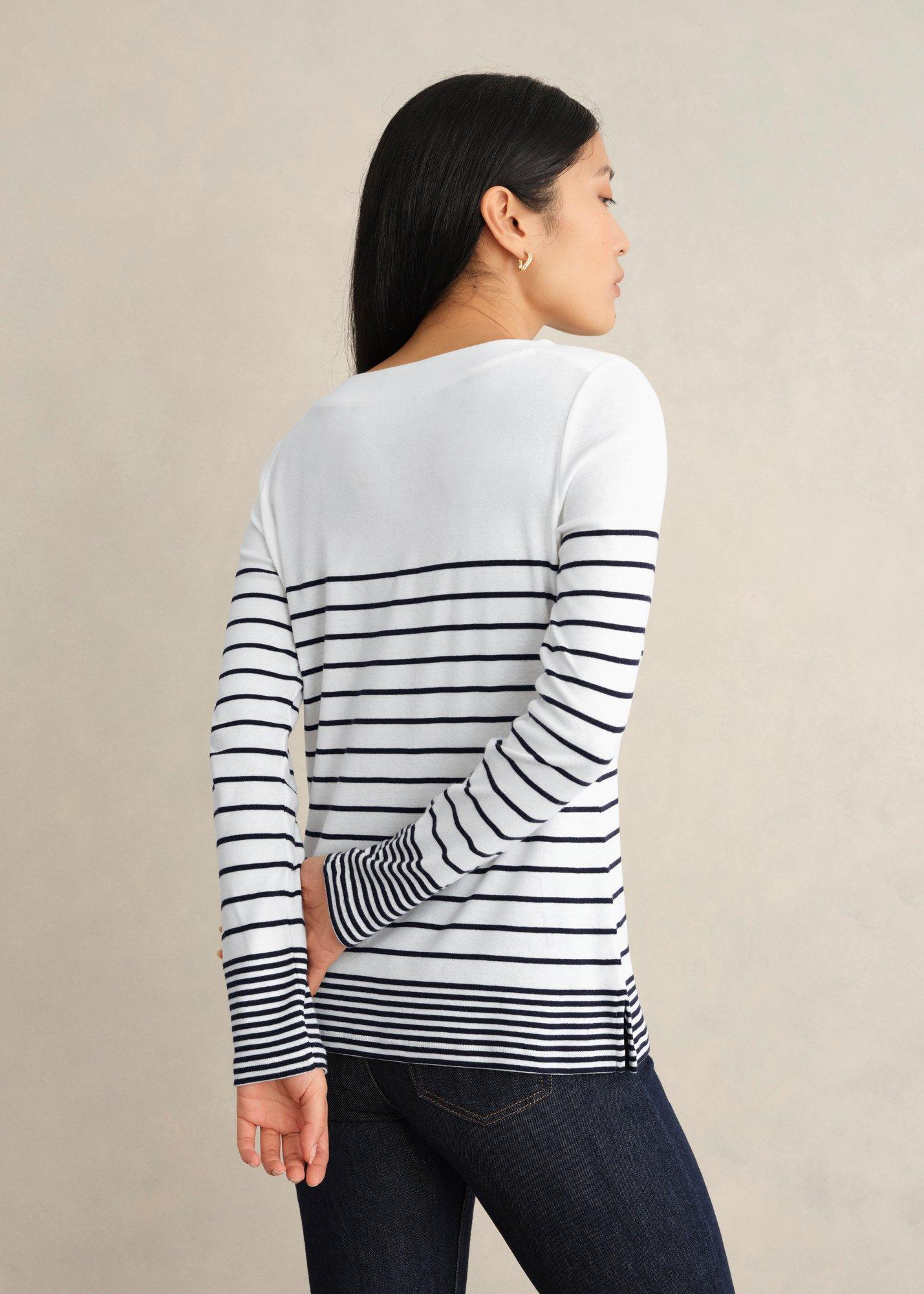Constance Cotton Striped Top, White Navy, hi-res