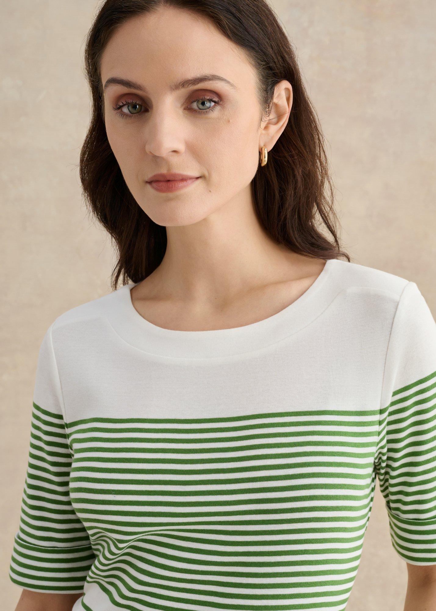 Constance Cotton Striped T-Shirt, White Green, hi-res