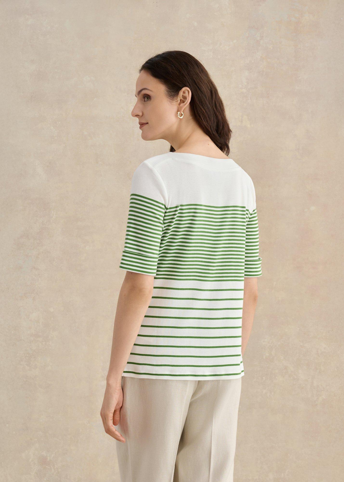 Constance Cotton Striped T-Shirt, White Green, hi-res