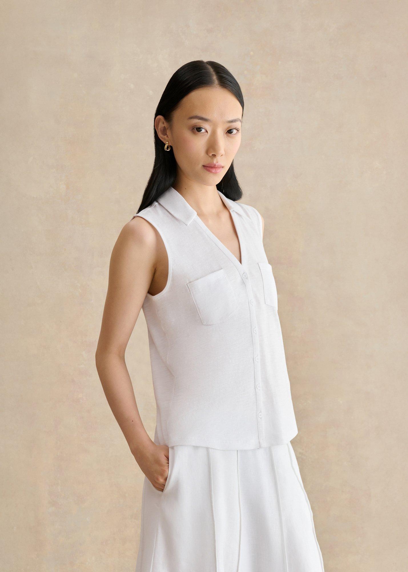Anais Cotton Slub Sleeveless Slub Shirt