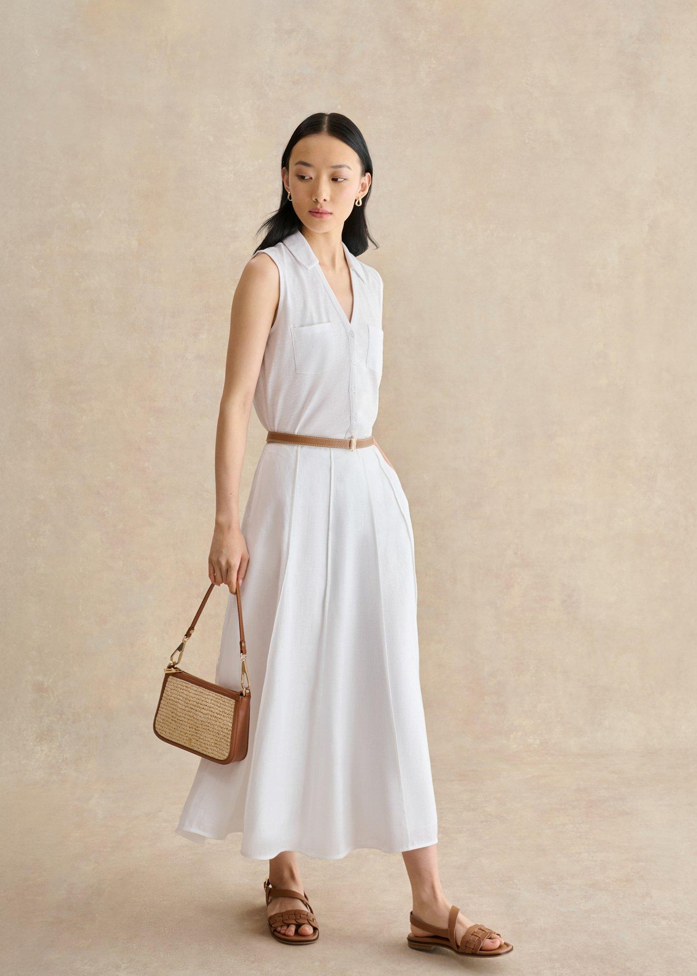 Anais Cotton Slub Sleeveless Slub Shirt, White, hi-res