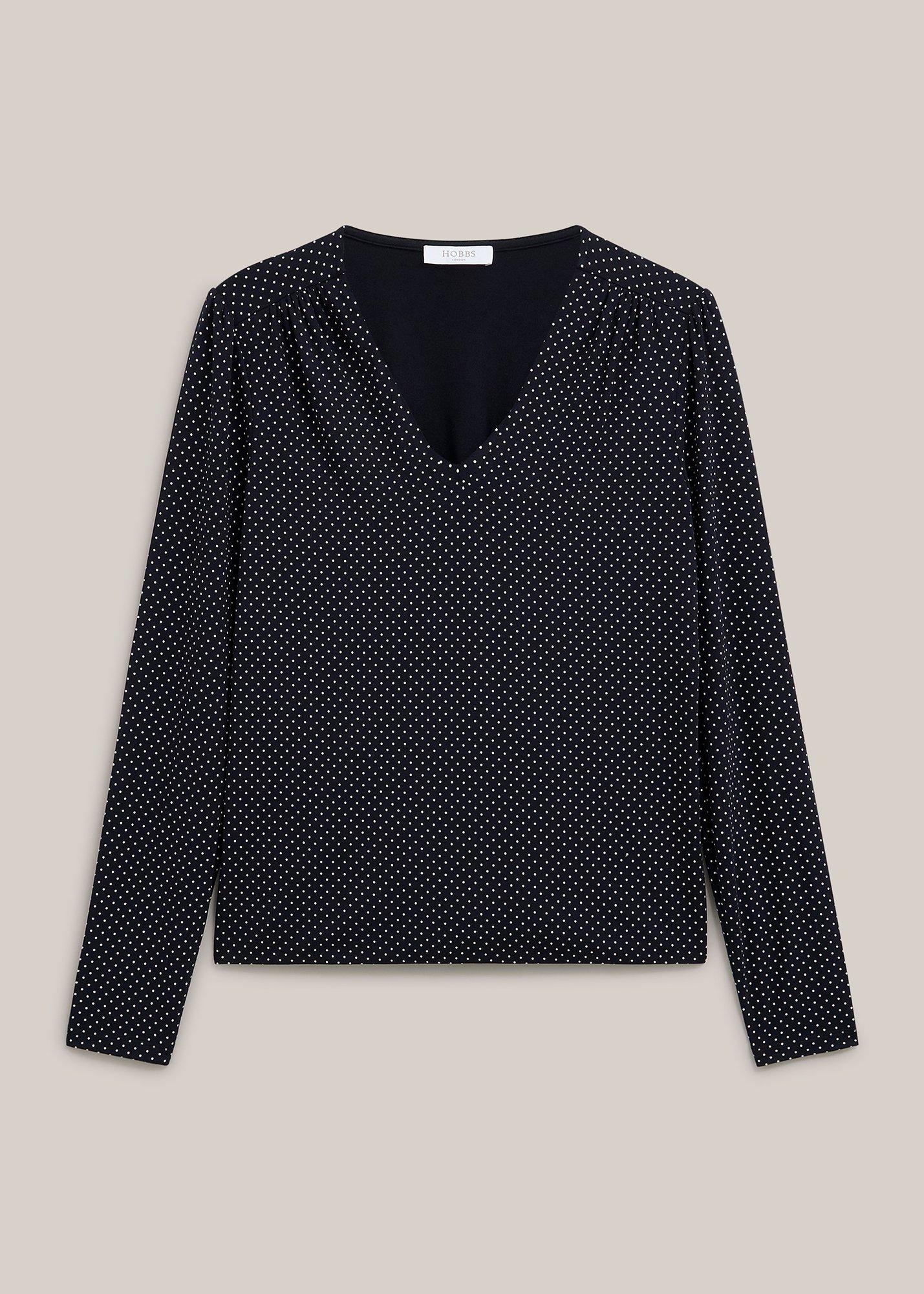 Hannah Printed Polka Dot V Neck Top