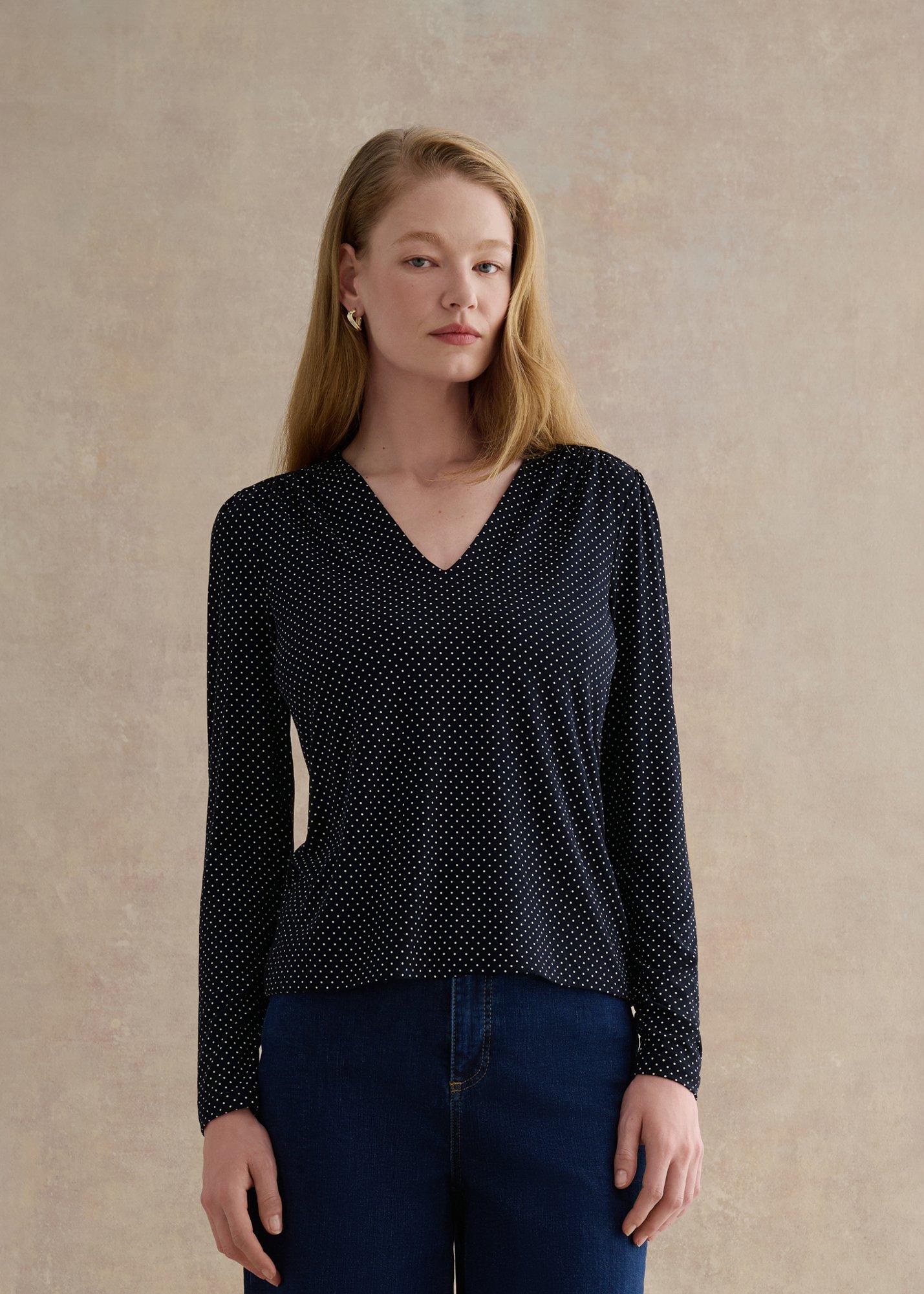 Hannah Printed Polka Dot V Neck Top