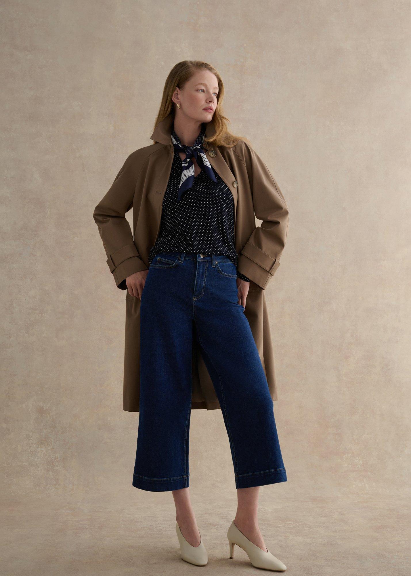 Hannah Printed Polka Dot V Neck Top, Navy Ivory, hi-res