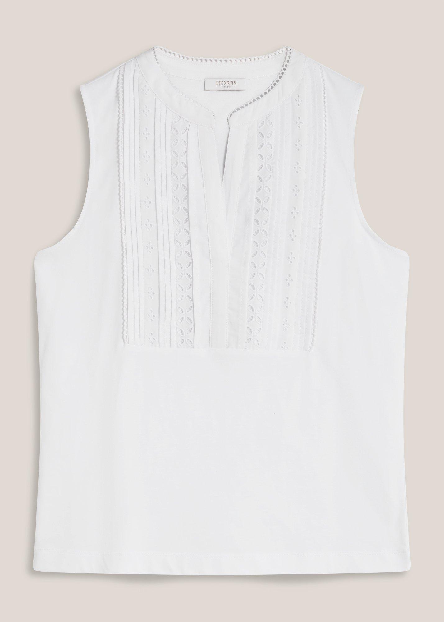 Millie Cotton Sleeveless Broderie Tank, White, hi-res