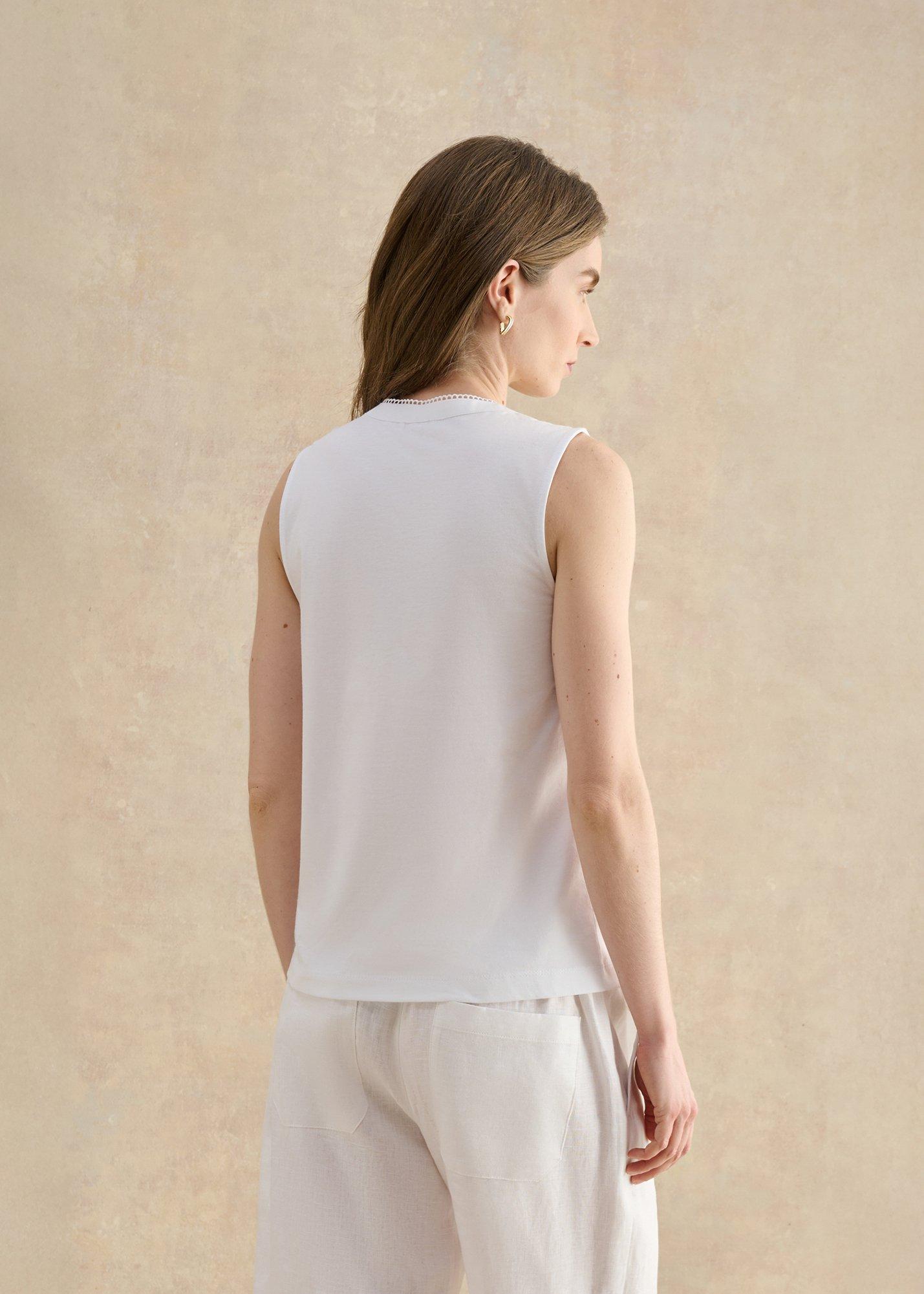 Millie Cotton Sleeveless Broderie Tank, White, hi-res