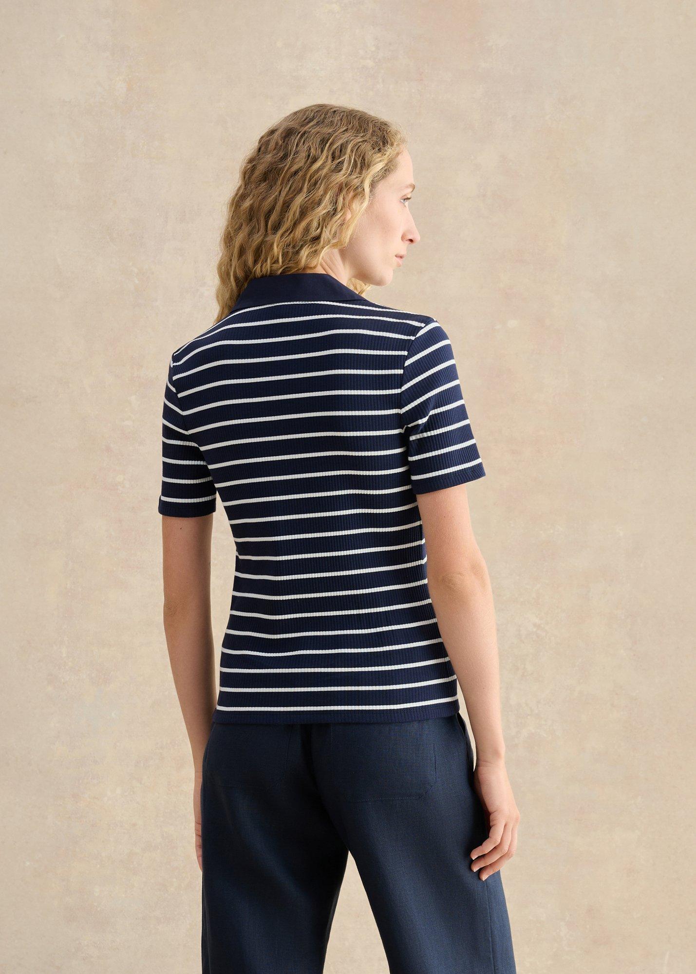 Merle Striped Ribbed Shirt, Navy Ivory, hi-res