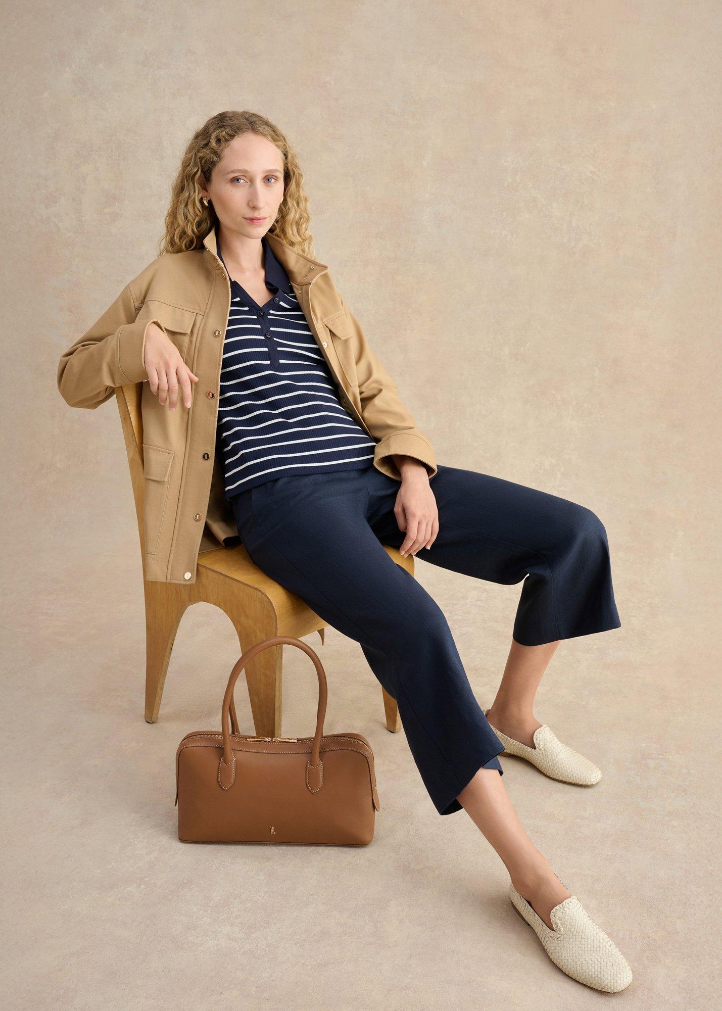 Merle Striped Ribbed Shirt, Navy Ivory, hi-res