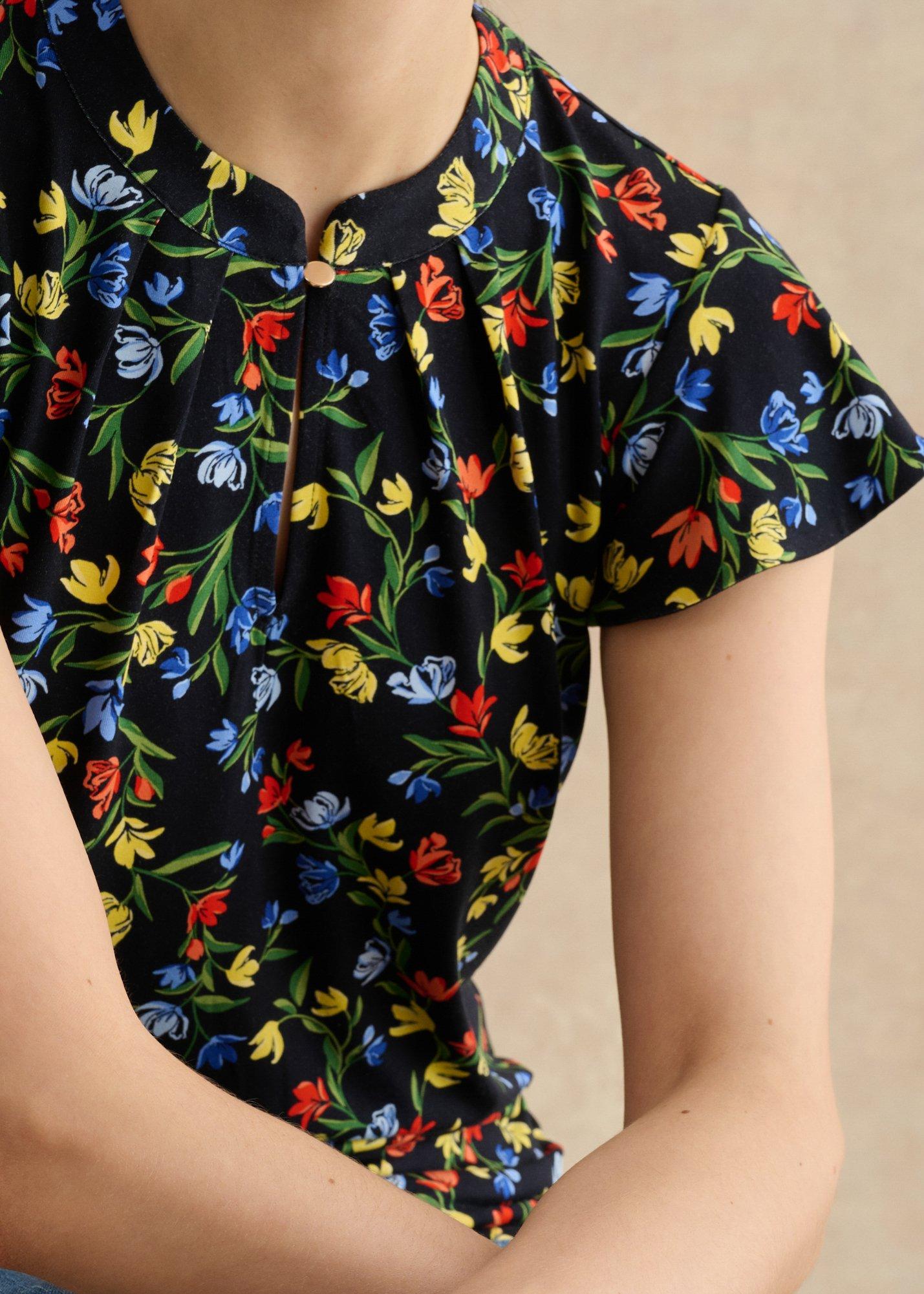 Lila Ruffle Sleeve Printed Top, Navy Multi, hi-res