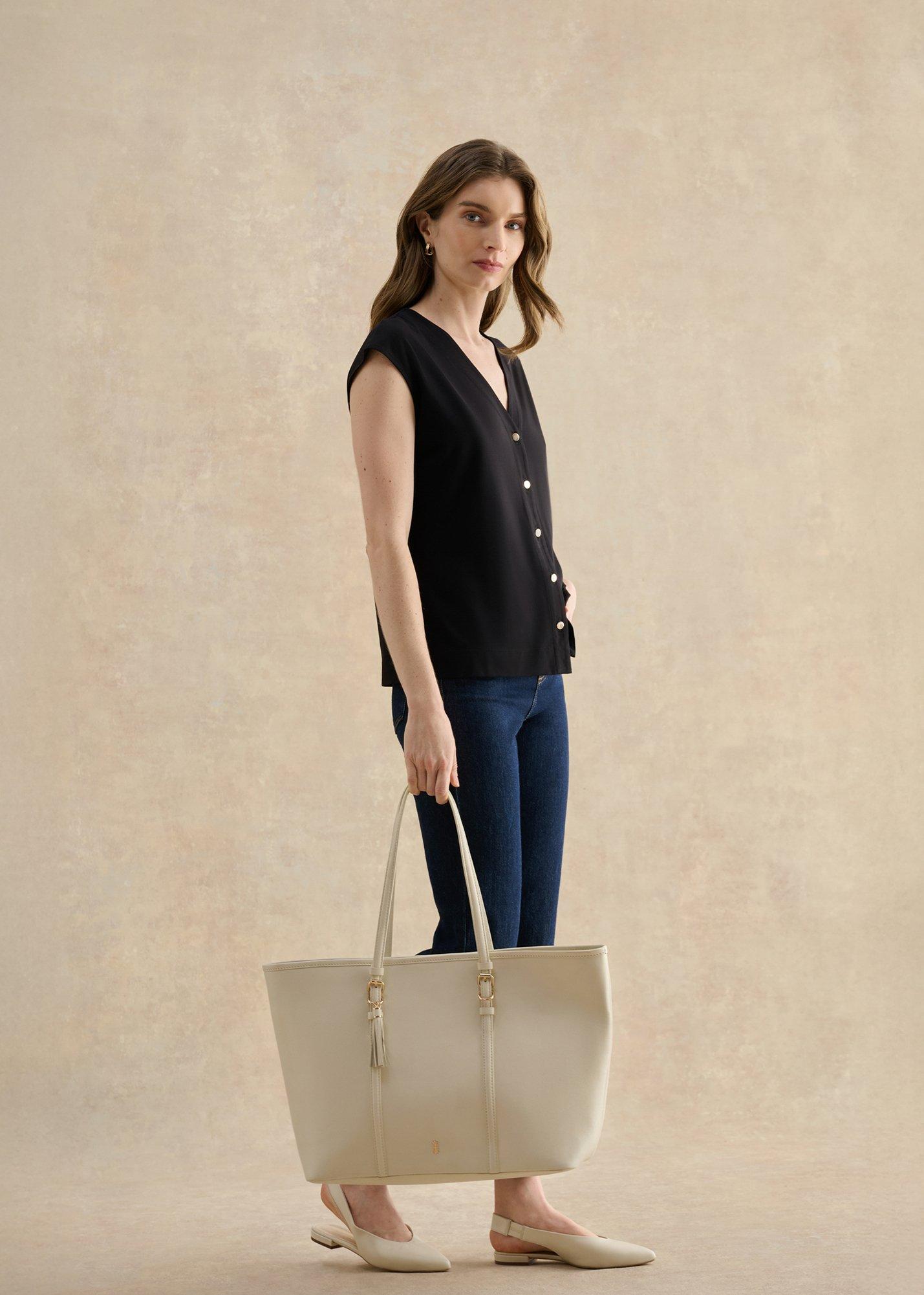 Hayley Button Front Top, Black, hi-res