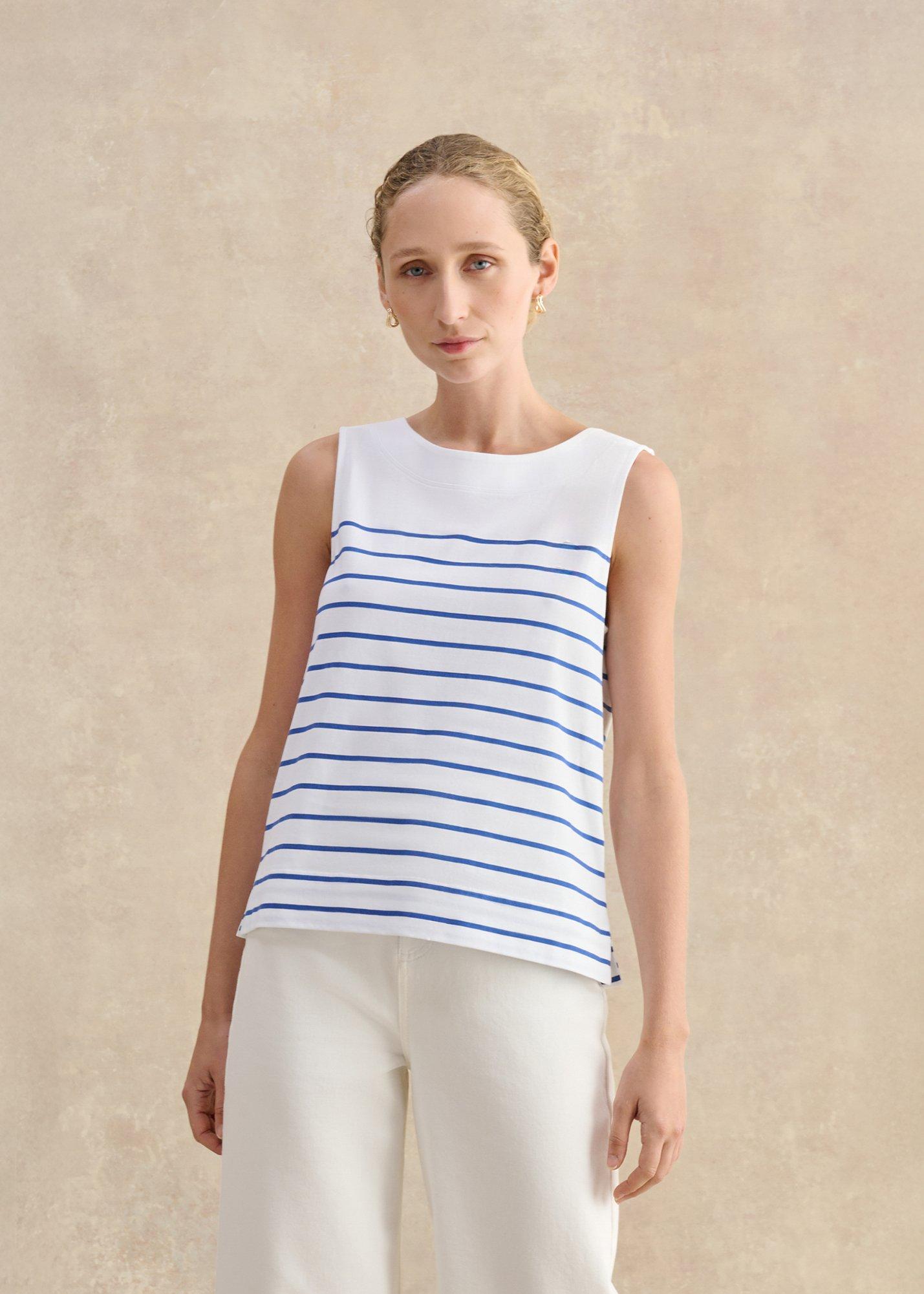 Fern Cotton Button Back Striped Top
