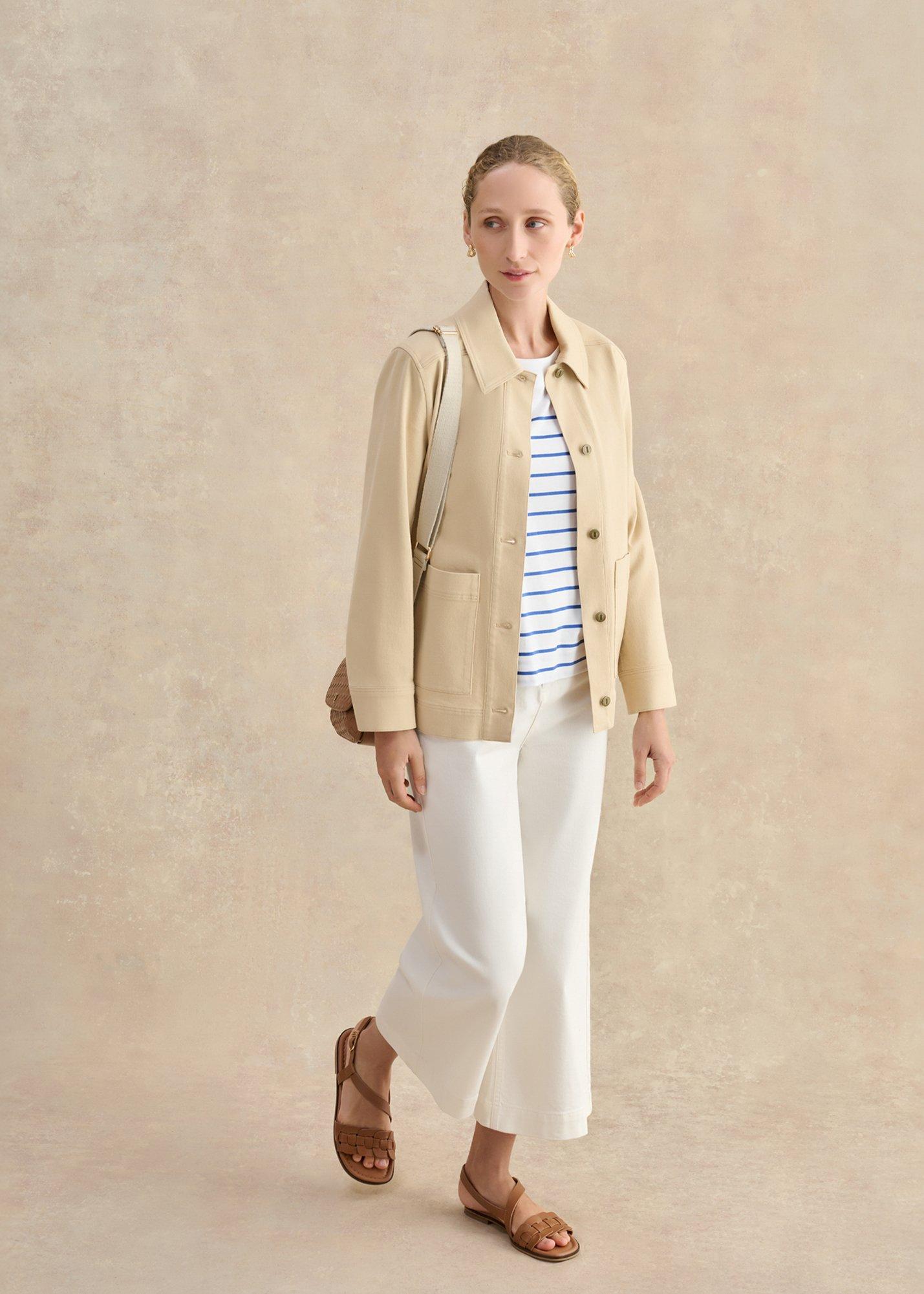 Fern Cotton Button Back Striped Top, White Blue, hi-res