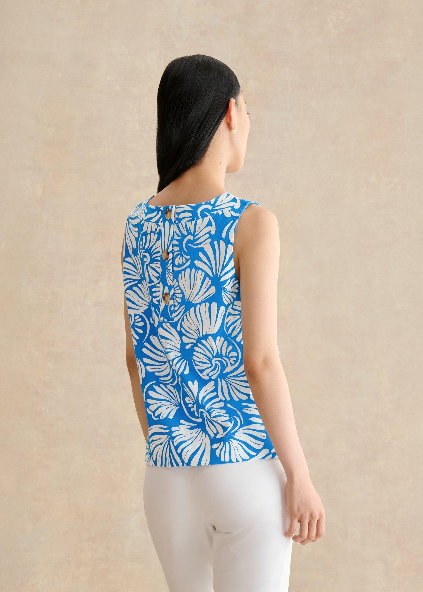 Fern Cotton Button Back Printed Top, Blue White, hi-res