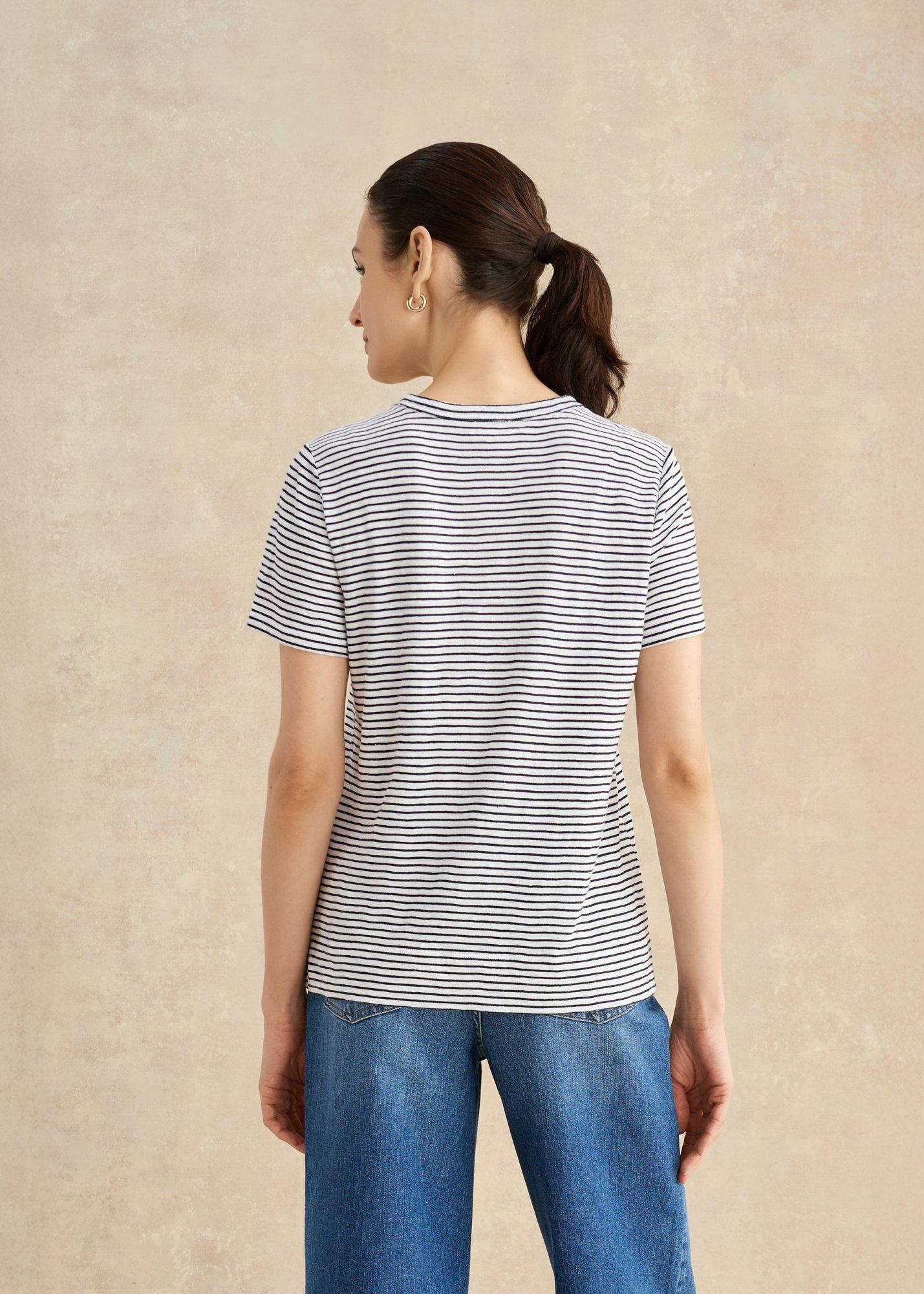 Adaline Cotton Slub Striped T-Shirt, White Navy, hi-res