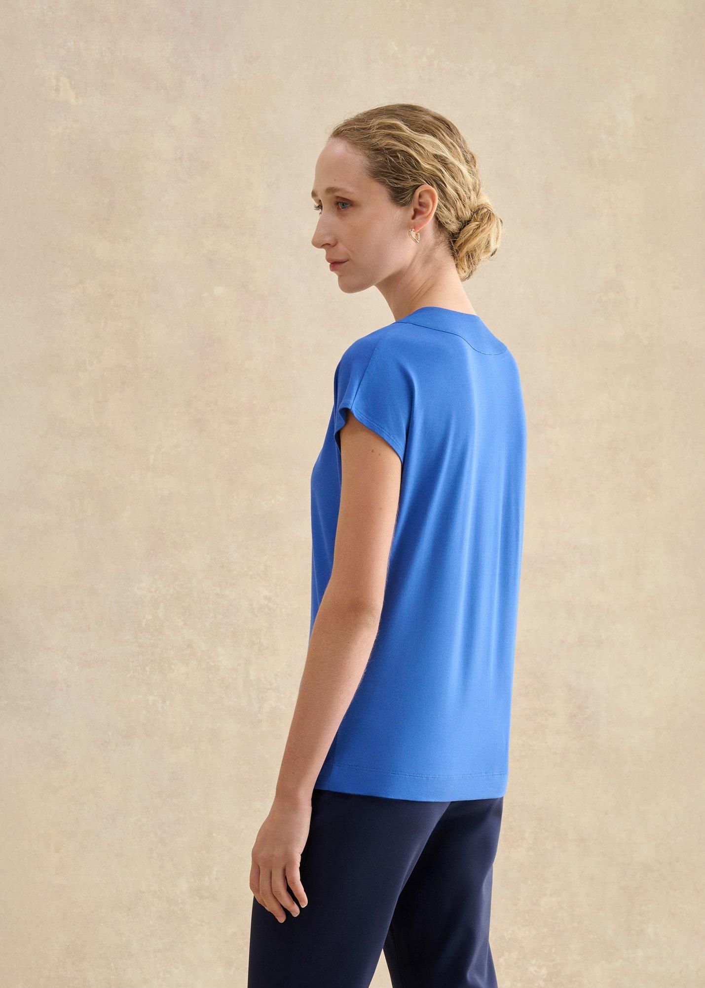 Jonie Printed V Neck Top, French Blue, hi-res