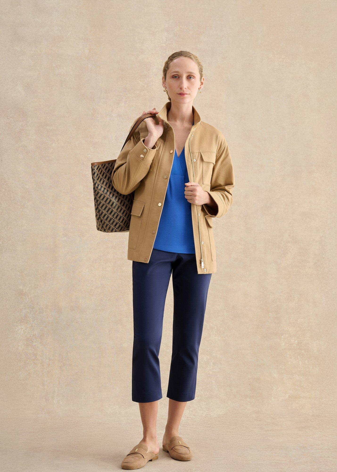 Jonie Printed V Neck Top, French Blue, hi-res