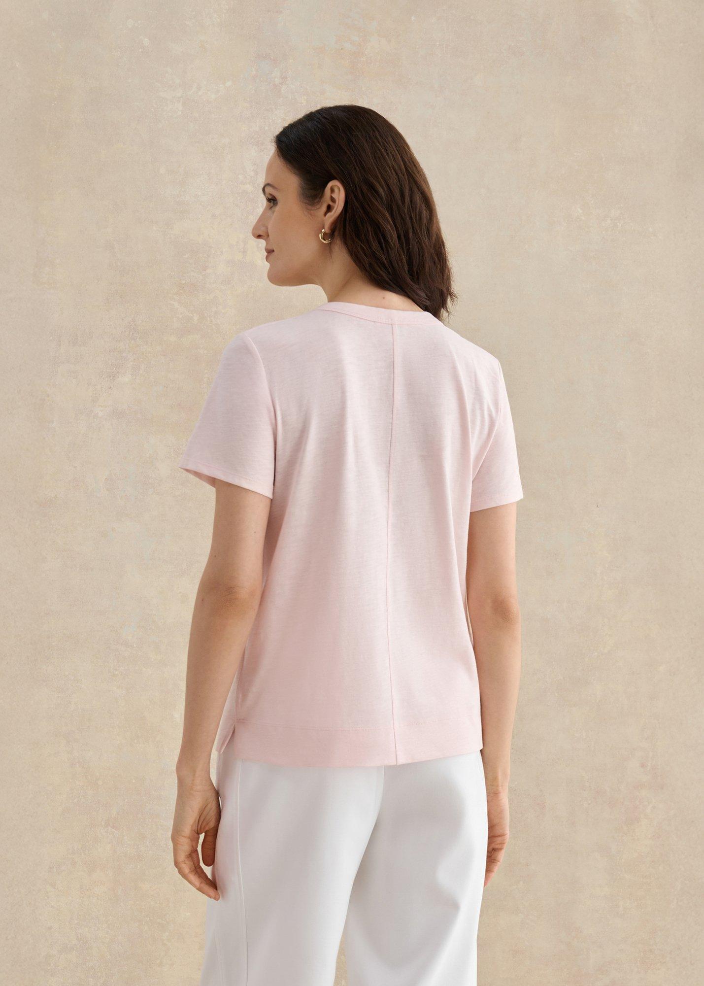 Arianna Cotton Slub V Neck T-Shirt, Pale Pink, hi-res