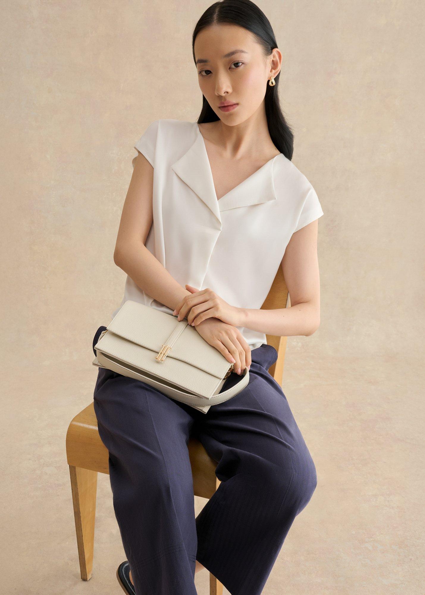 Sylvie Satin Front Top, Ivory, hi-res