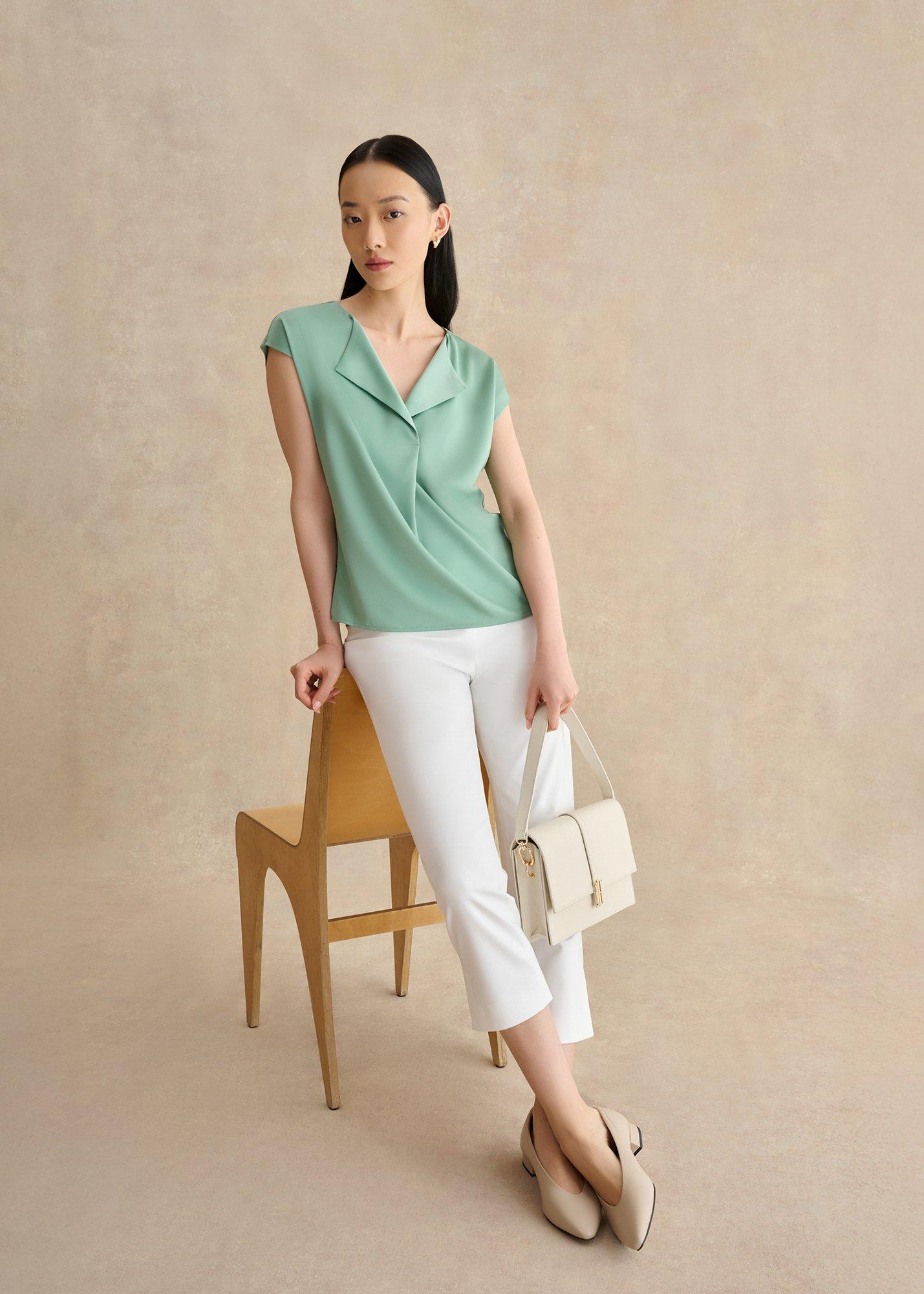 Sylvie Satin Front Top, Seafoam Green, hi-res