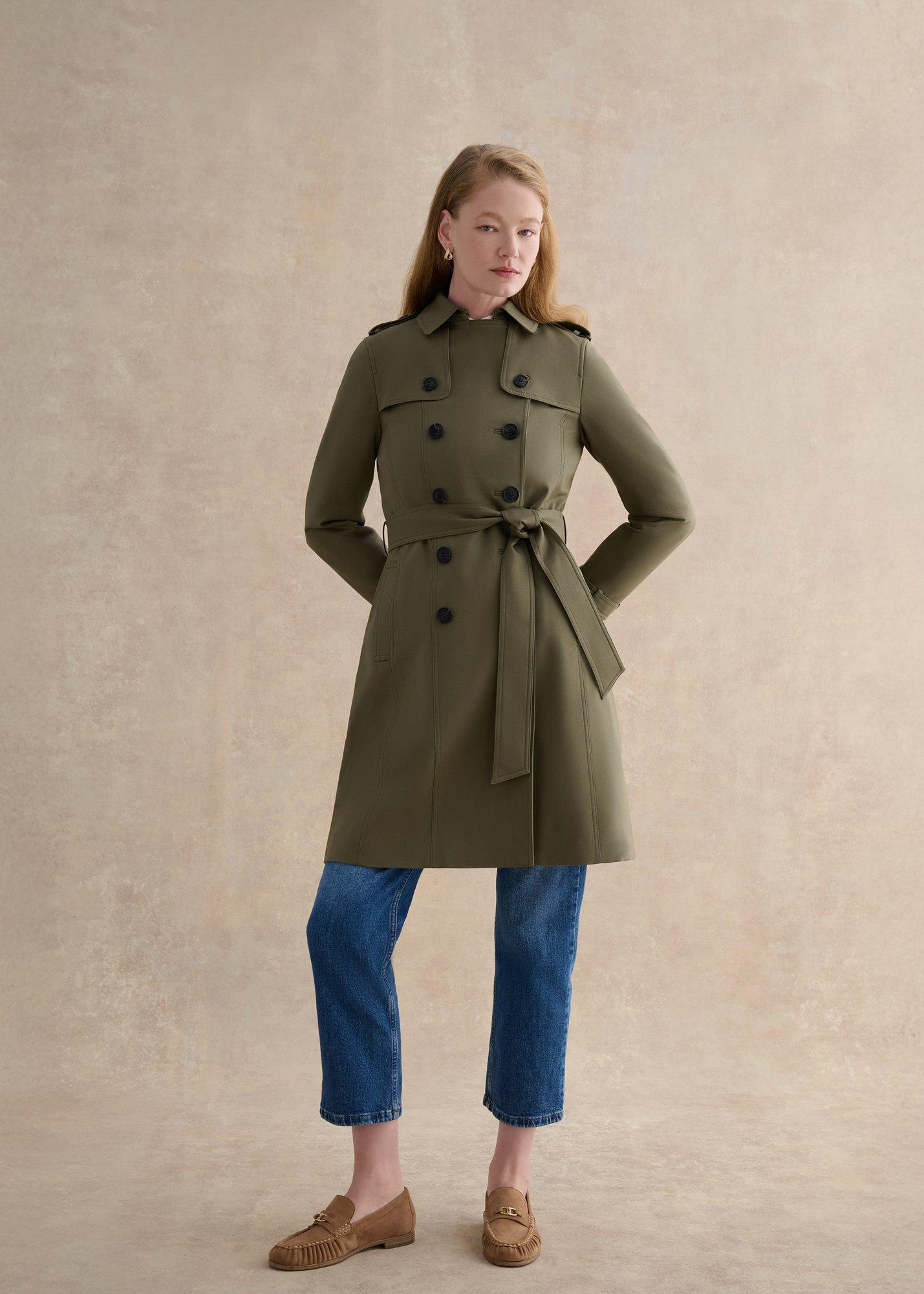 Petite Skylar Shower Resistant Trench Coat, Olive Green, hi-res