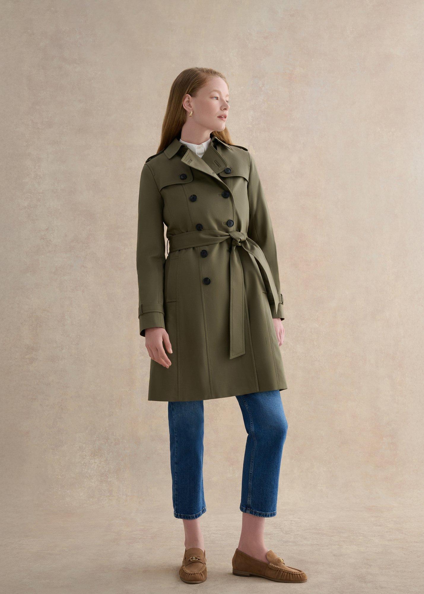 Petite Skylar Shower Resistant Trench Coat, Olive Green, hi-res