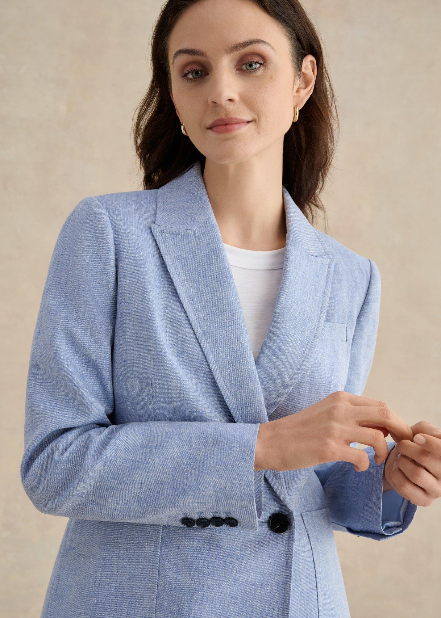 Estella Linen Jacket, Blue White, hi-res