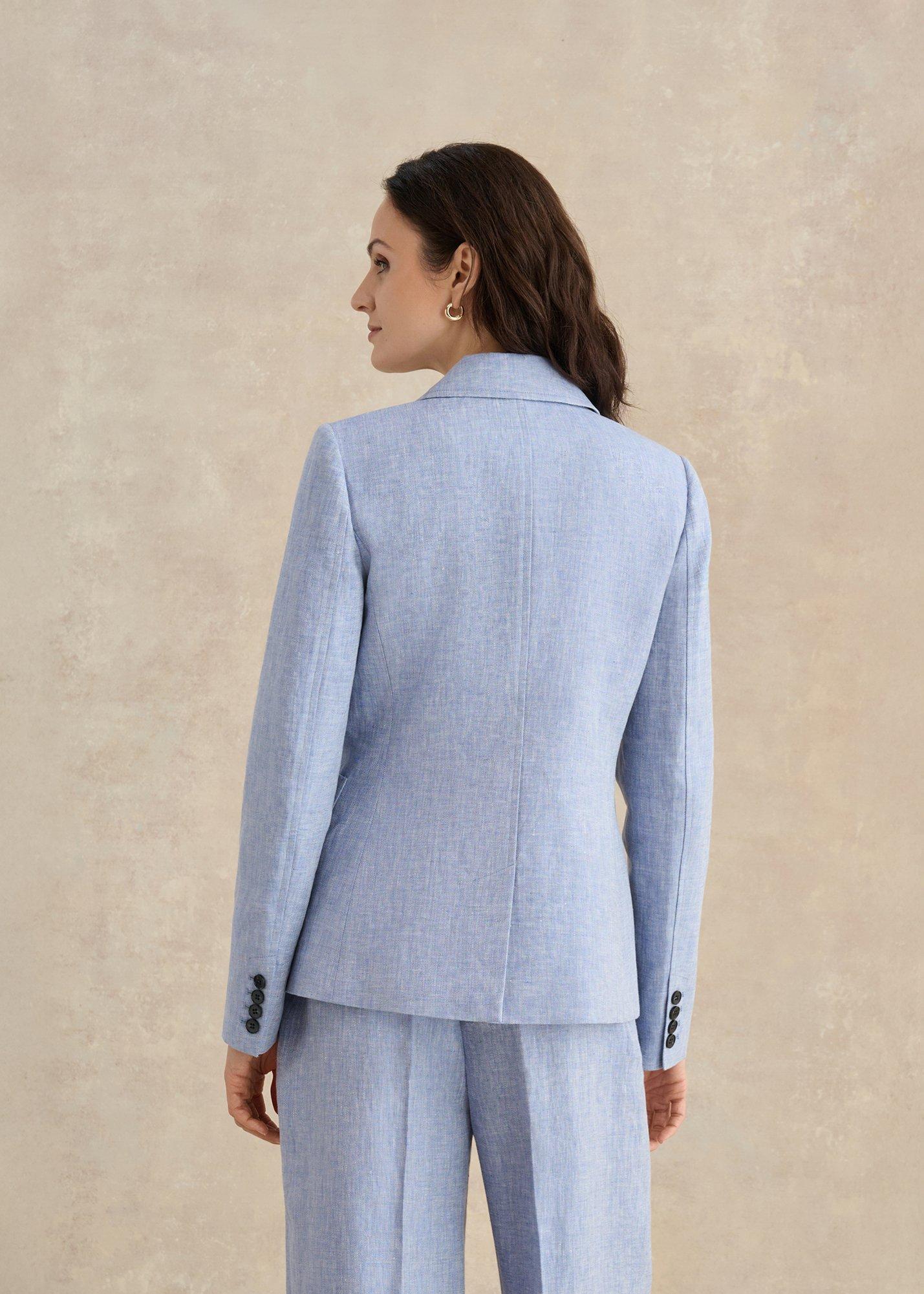 Petite Estella Linen Jacket, Blue White, hi-res