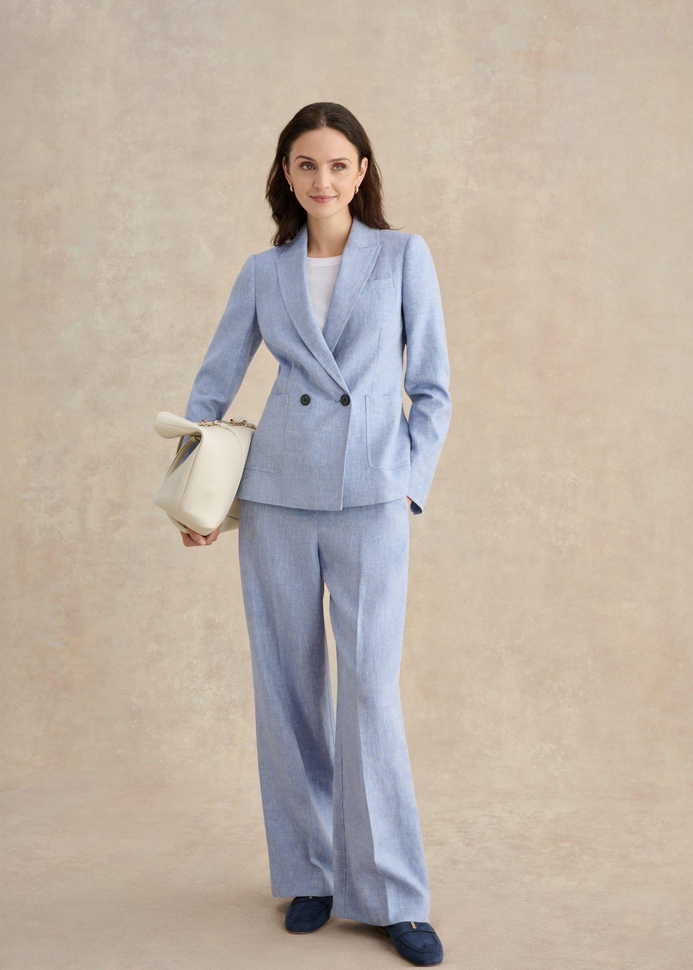 Petite Estella Linen Jacket, Blue White, hi-res