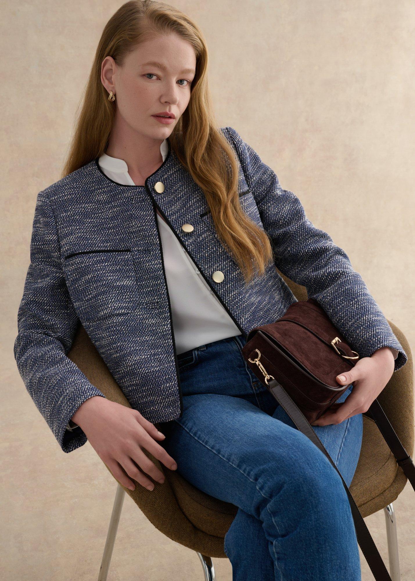 Aleena Tweed Jacket, Navy White, hi-res
