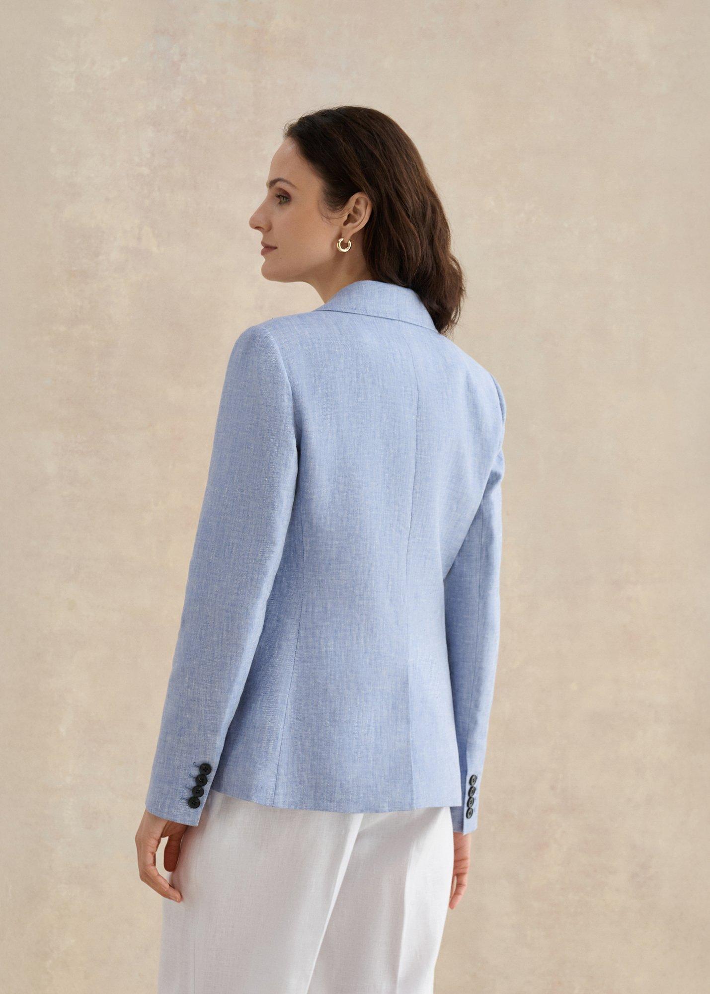 Janaya Linen Jacket, Blue White, hi-res