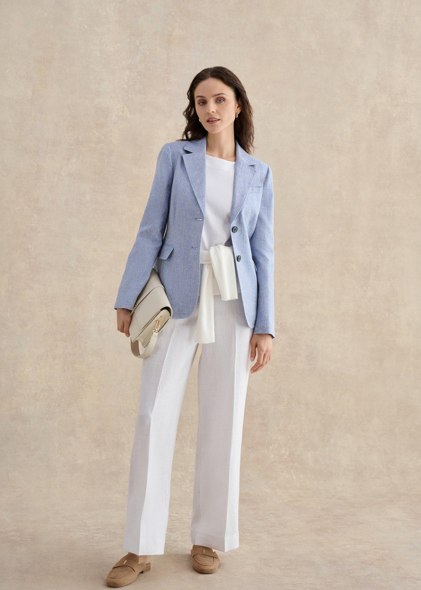Janaya Linen Jacket, Blue White, hi-res