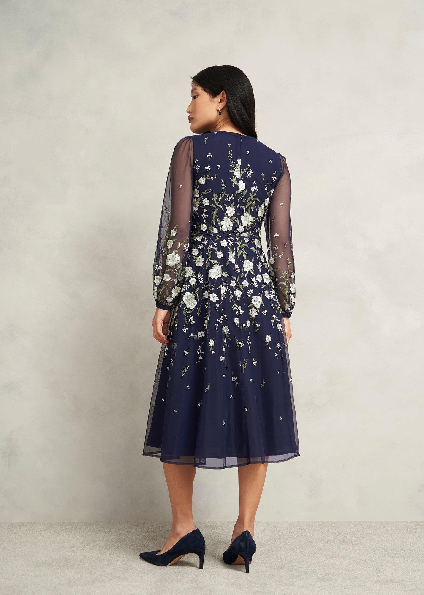 Petite Lois Floral Embroidered Dress, Midnight Yellow, hi-res