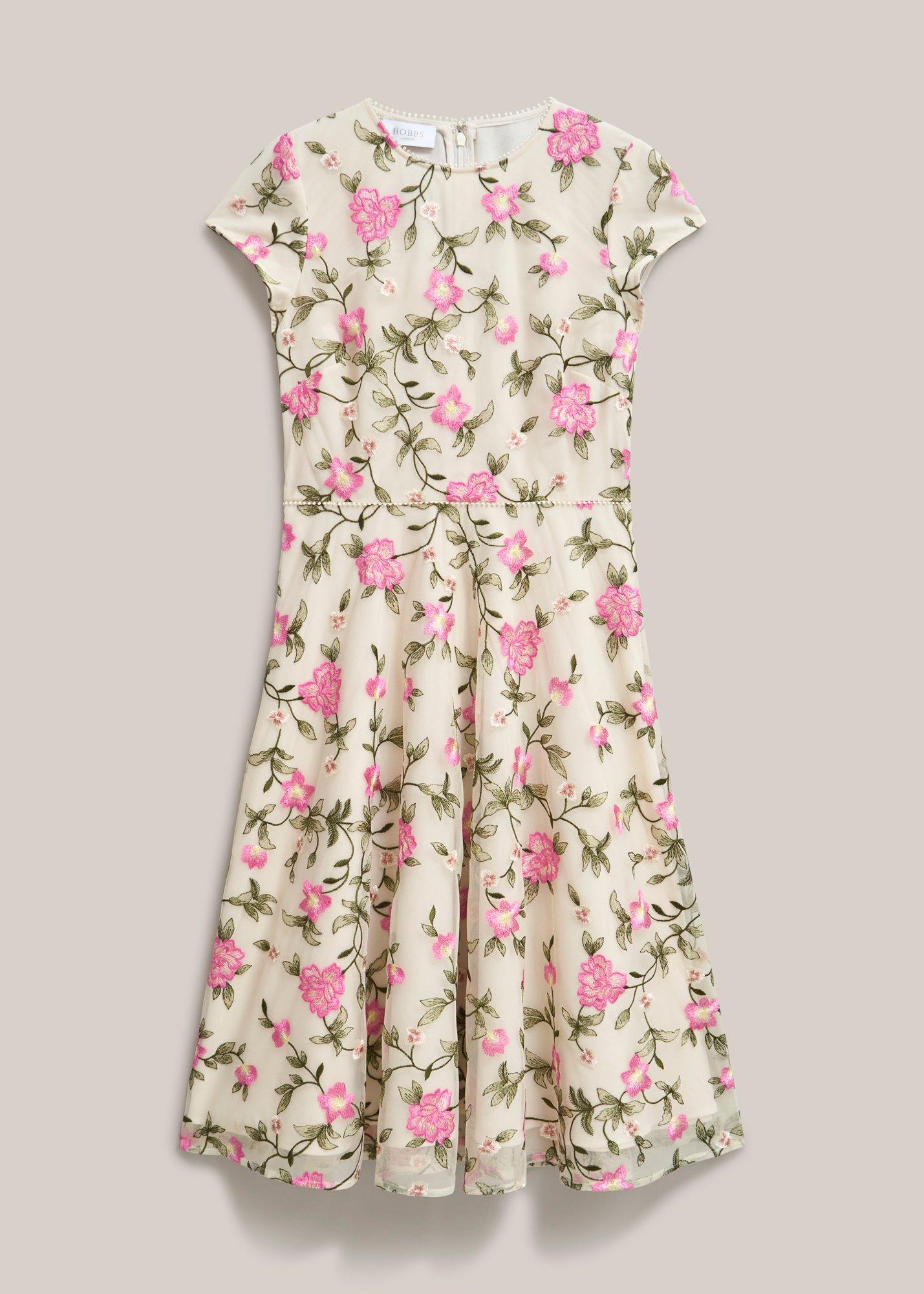 Tia Embroidered Dress, Cream Pink, hi-res