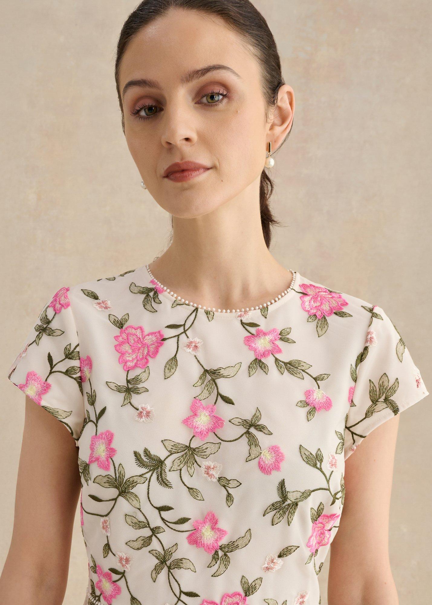 Tia Embroidered Dress, Cream Pink, hi-res