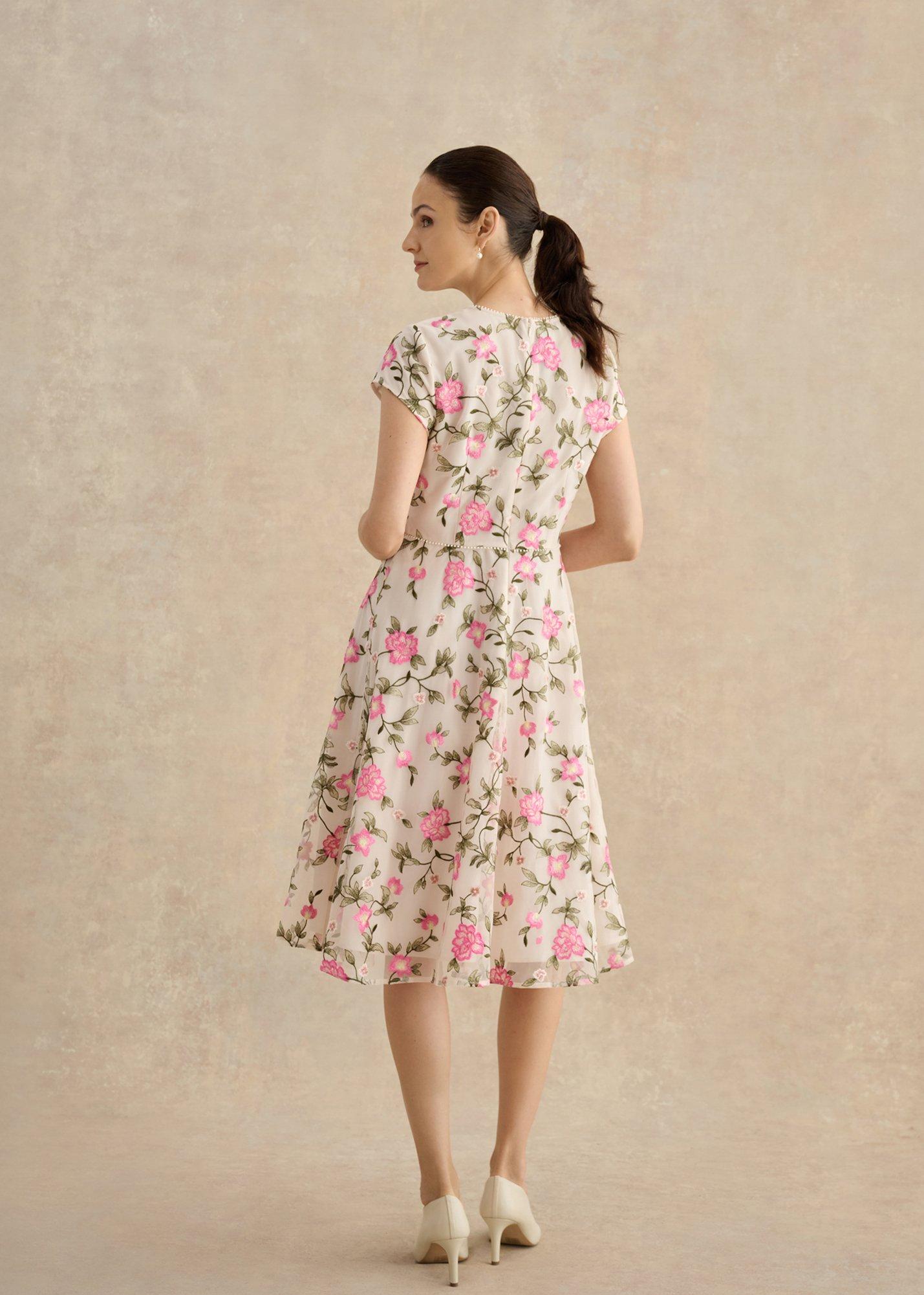 Tia Embroidered Dress, Cream Pink, hi-res