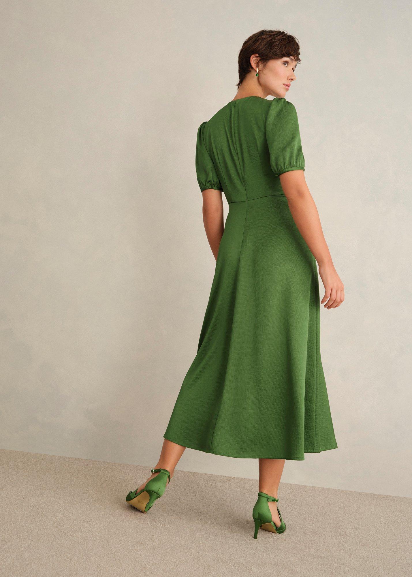 Isabelle Textured Satin Dress, Bay Leaf Green, hi-res