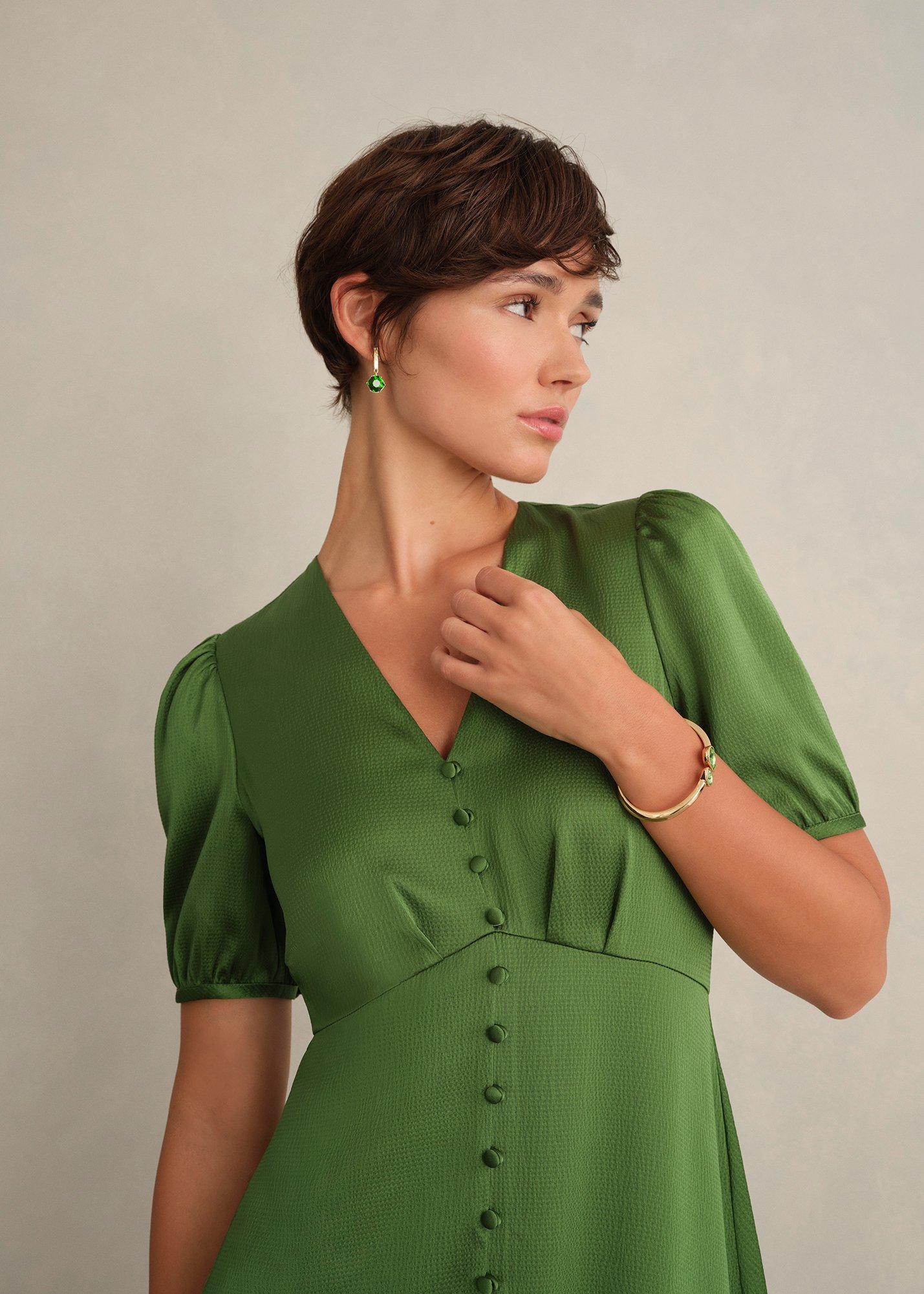Petite Isabelle Textured Satin Dress, Bay Leaf Green, hi-res