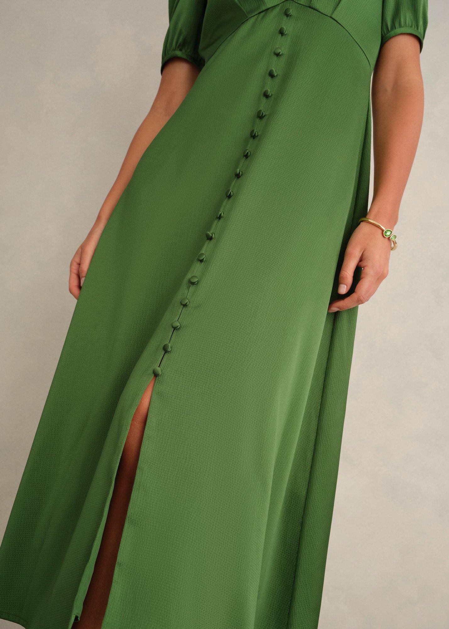 Petite Isabelle Textured Satin Dress, Bay Leaf Green, hi-res