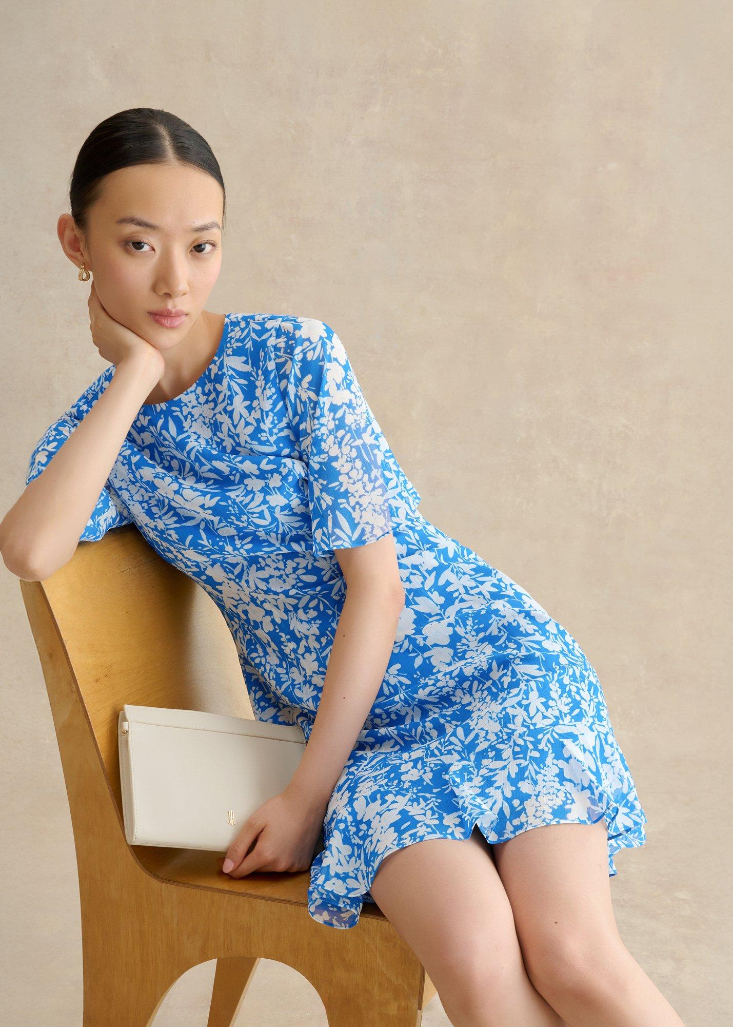 Iona Textured Dress, Blue Ivory, hi-res