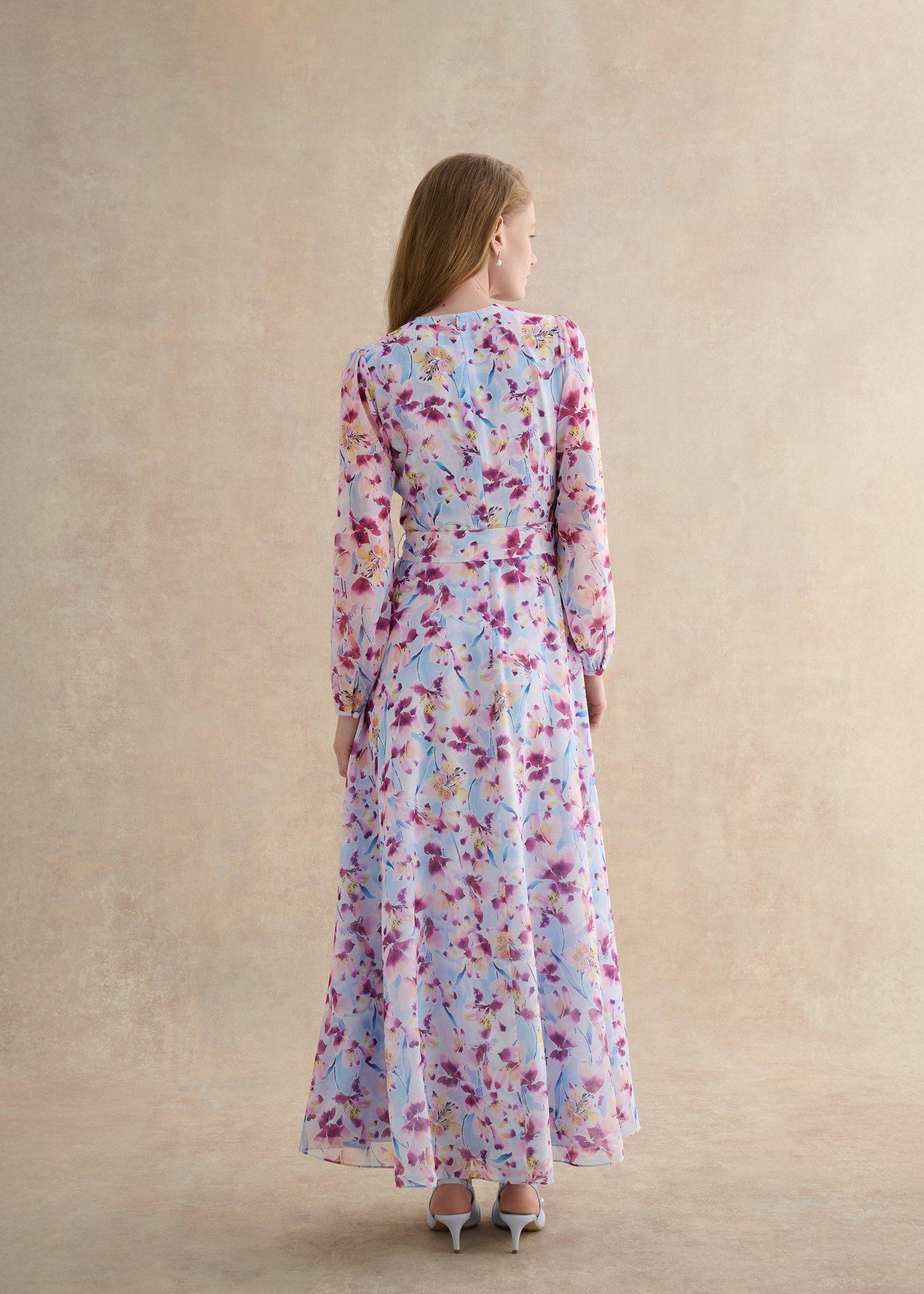 Thea Tie Belted Dress, Pale Blue Multi, hi-res