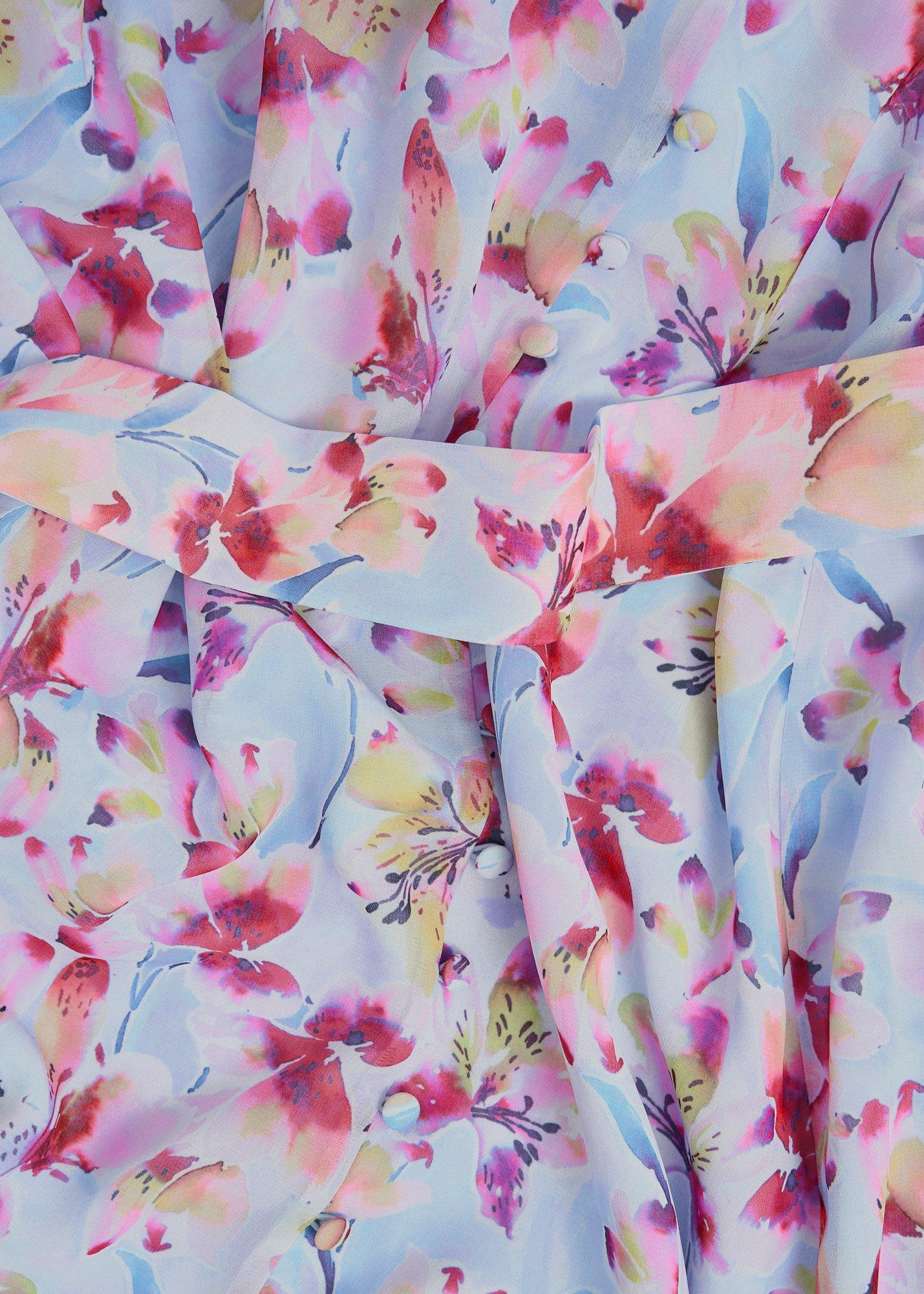 Thea Tie Belted Dress, Pale Blue Multi, hi-res